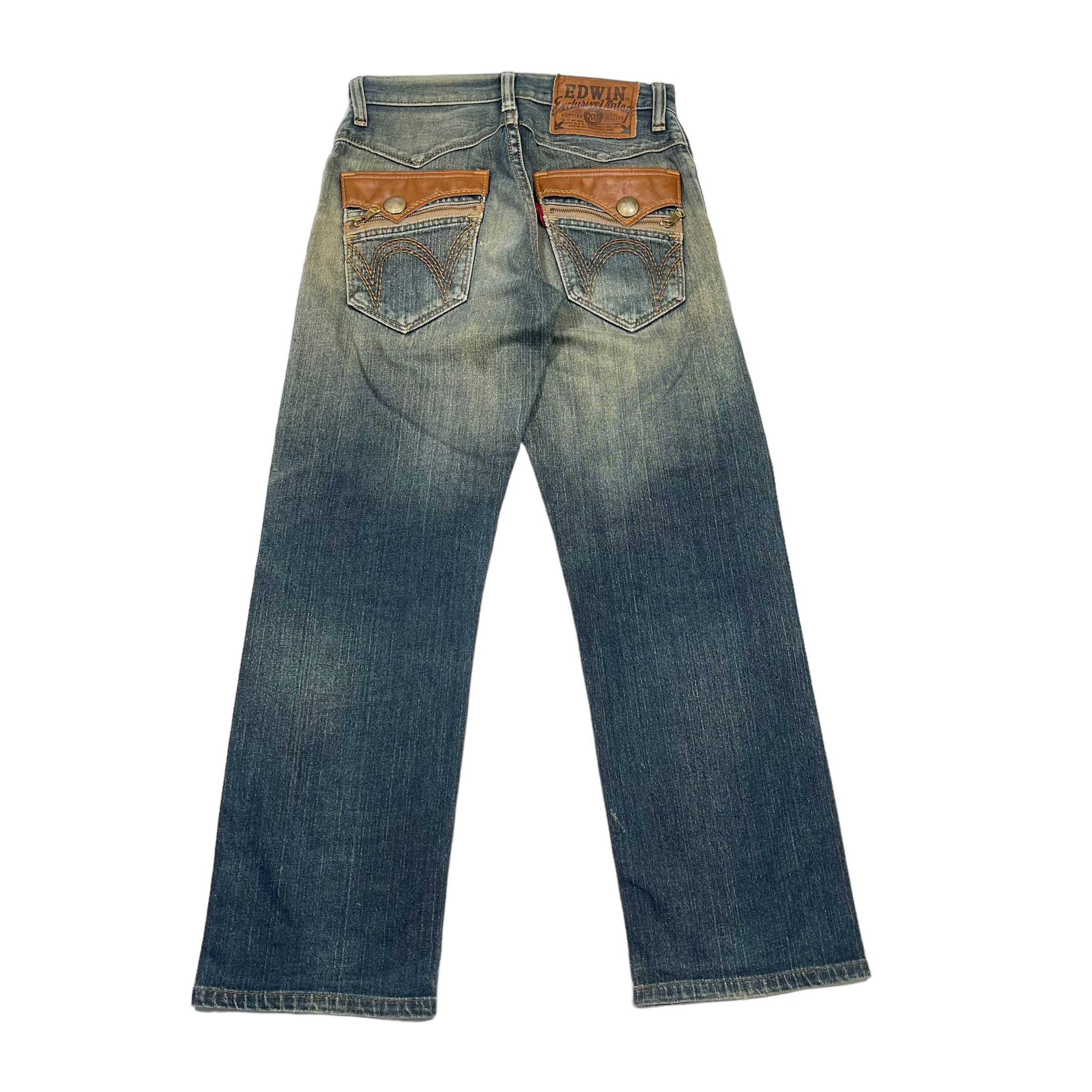 Edwin × If Six Was Nine × Vintage Vintage 1990s Edwin Washed Leather Denim Jeans Size US 28 / EU 44 - 1 Thumbnail