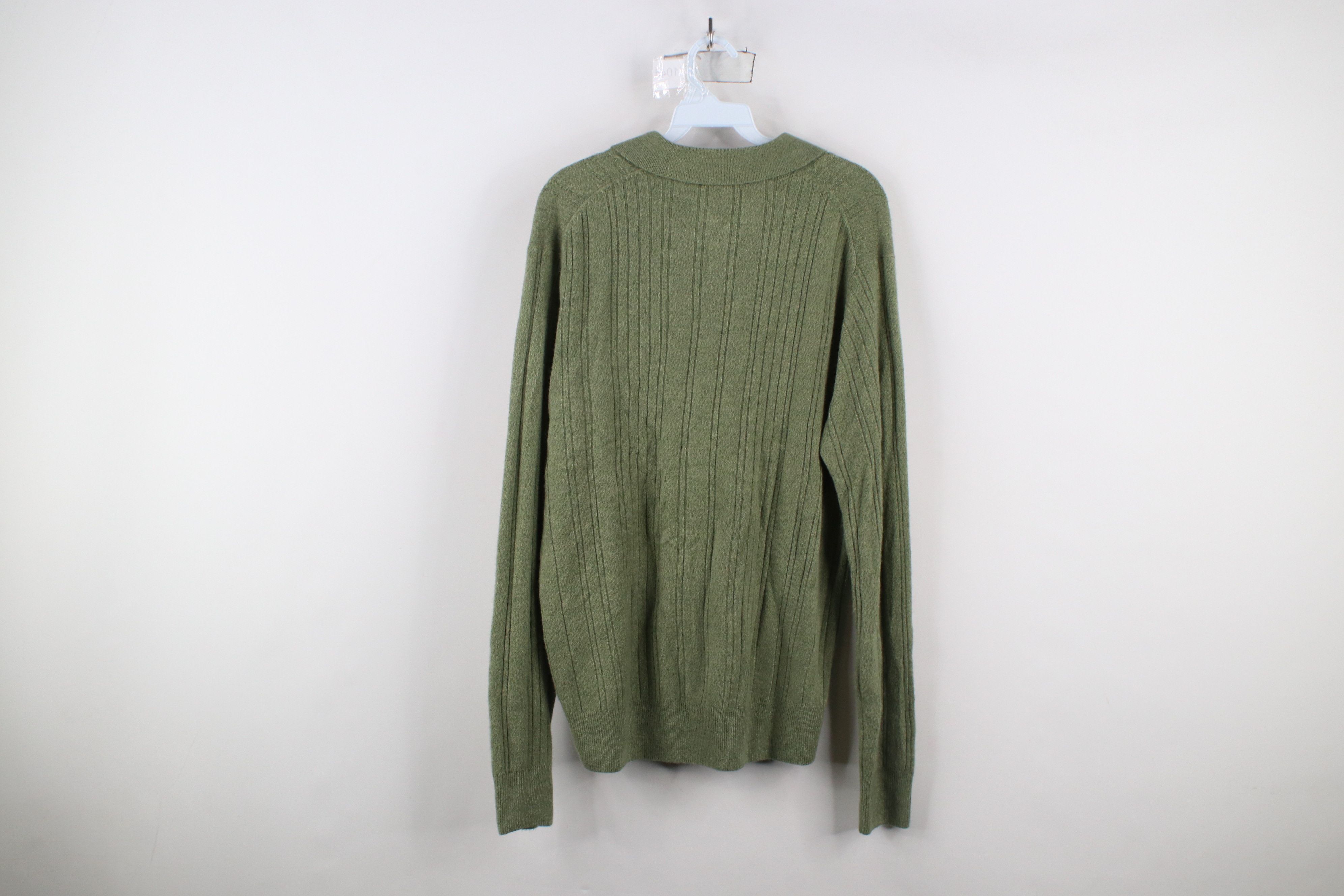 Vintage Vintage 90s Streetwear Cable Knit Collared Sweater Green Size US L / EU 52-54 / 3 - 8 Thumbnail