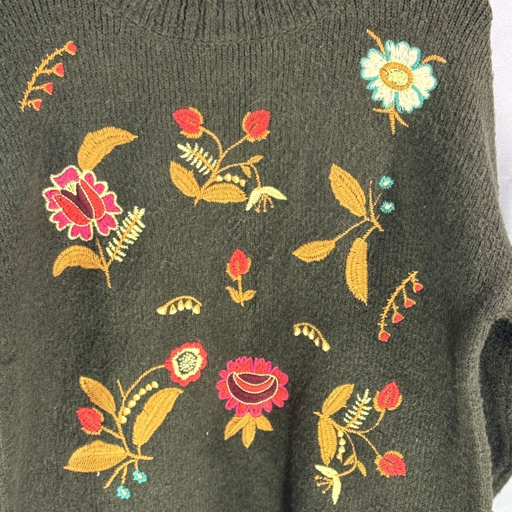 Vintage Cliche' Sweater Womens Large Floral Embroidered Pullover Boho Knit Wool Blend Size L / US 10 / IT 46 - 3 Thumbnail