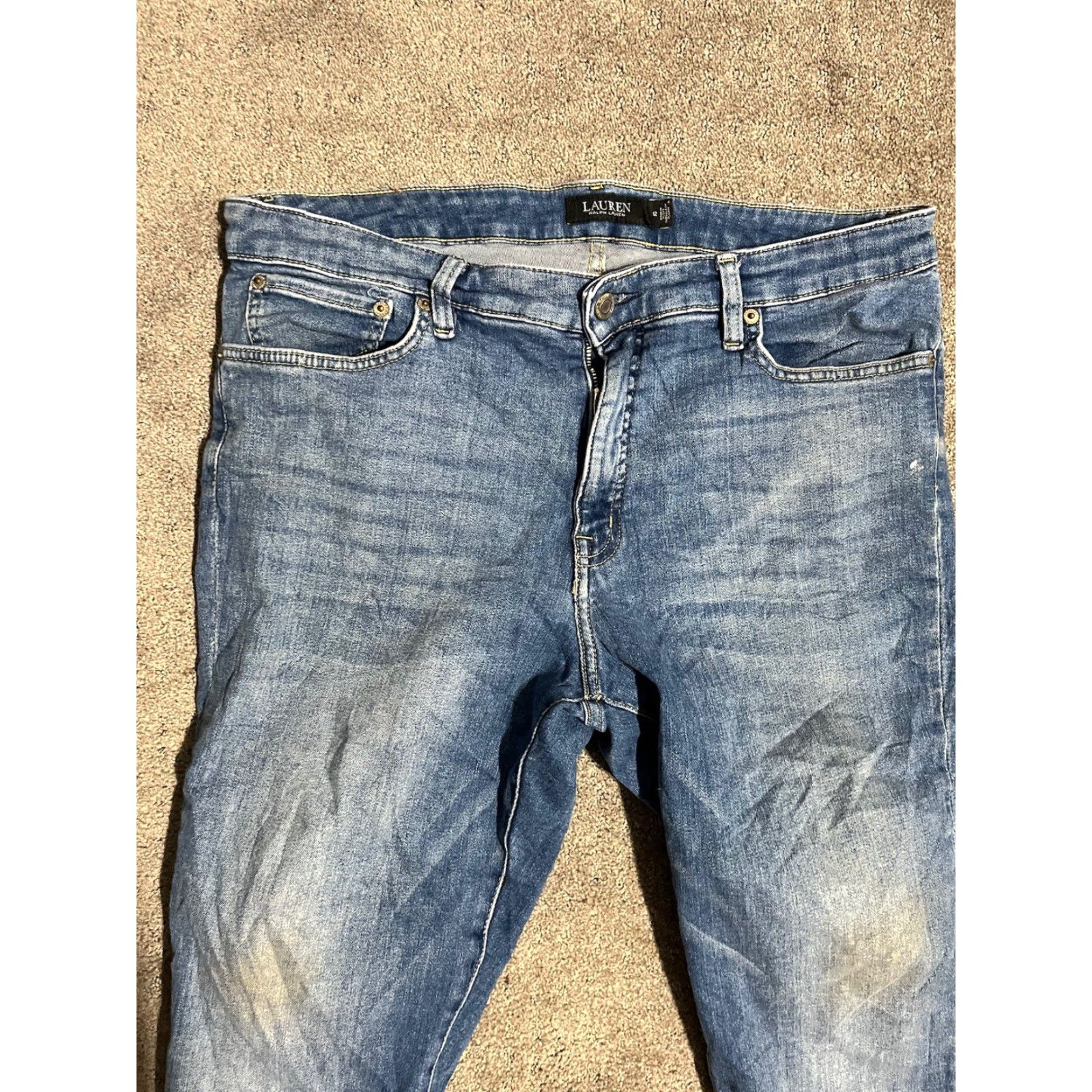 Ralph Lauren VINTAGE Lauren Ralph Lauren Women's Jeans Dark Wash 12 Modern Straight Blue - Jeans Womens 12 Dark Wash Straight (Stain on thighs) Size 34" / US 12 / IT 48 - 5 Thumbnail