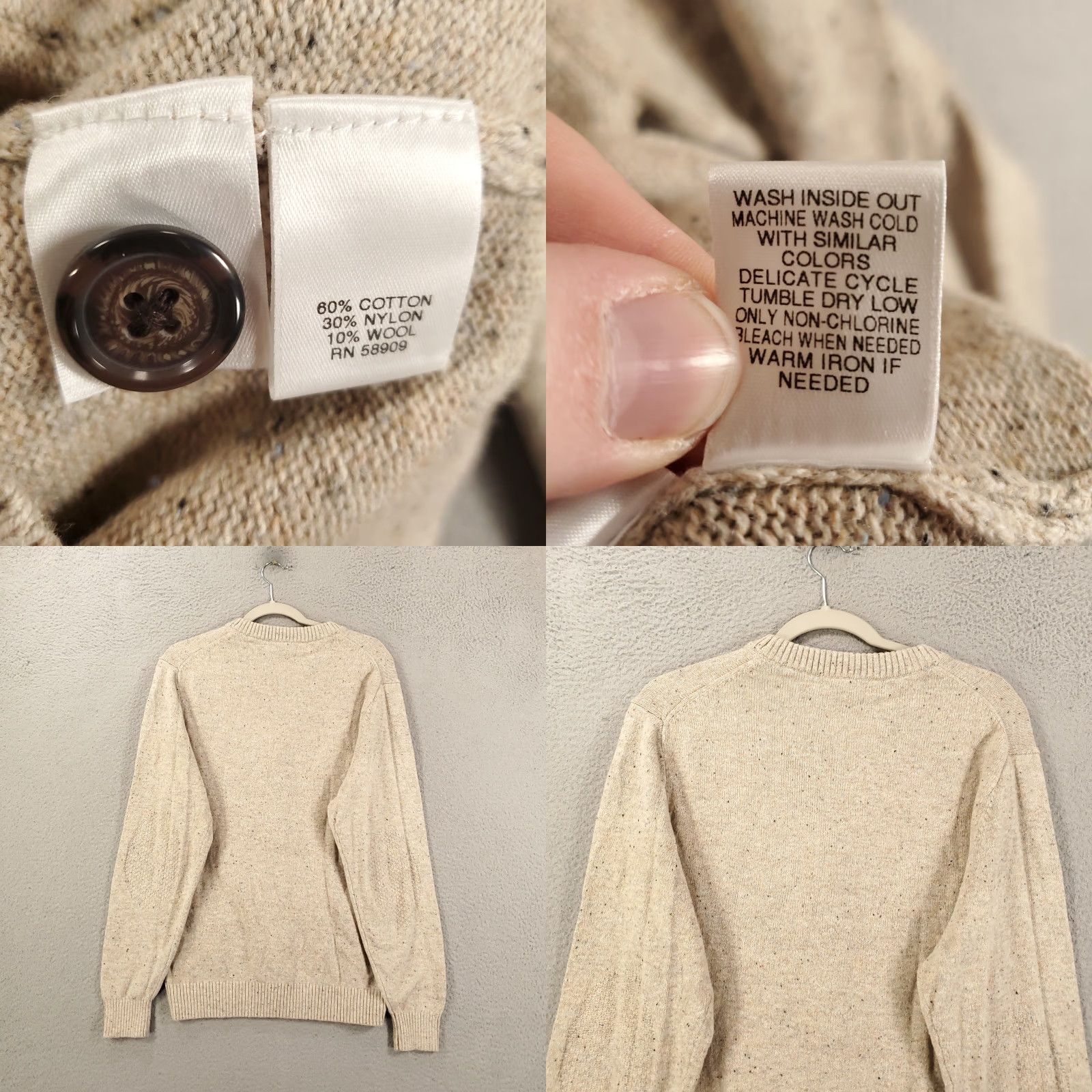 Roundtree & Yorke Roundtree & Yorke Cardigan Mens Medium Ivory Grandpa Knit Wool Blend Sweater Size US M / EU 48-50 / 2 - 8 Thumbnail