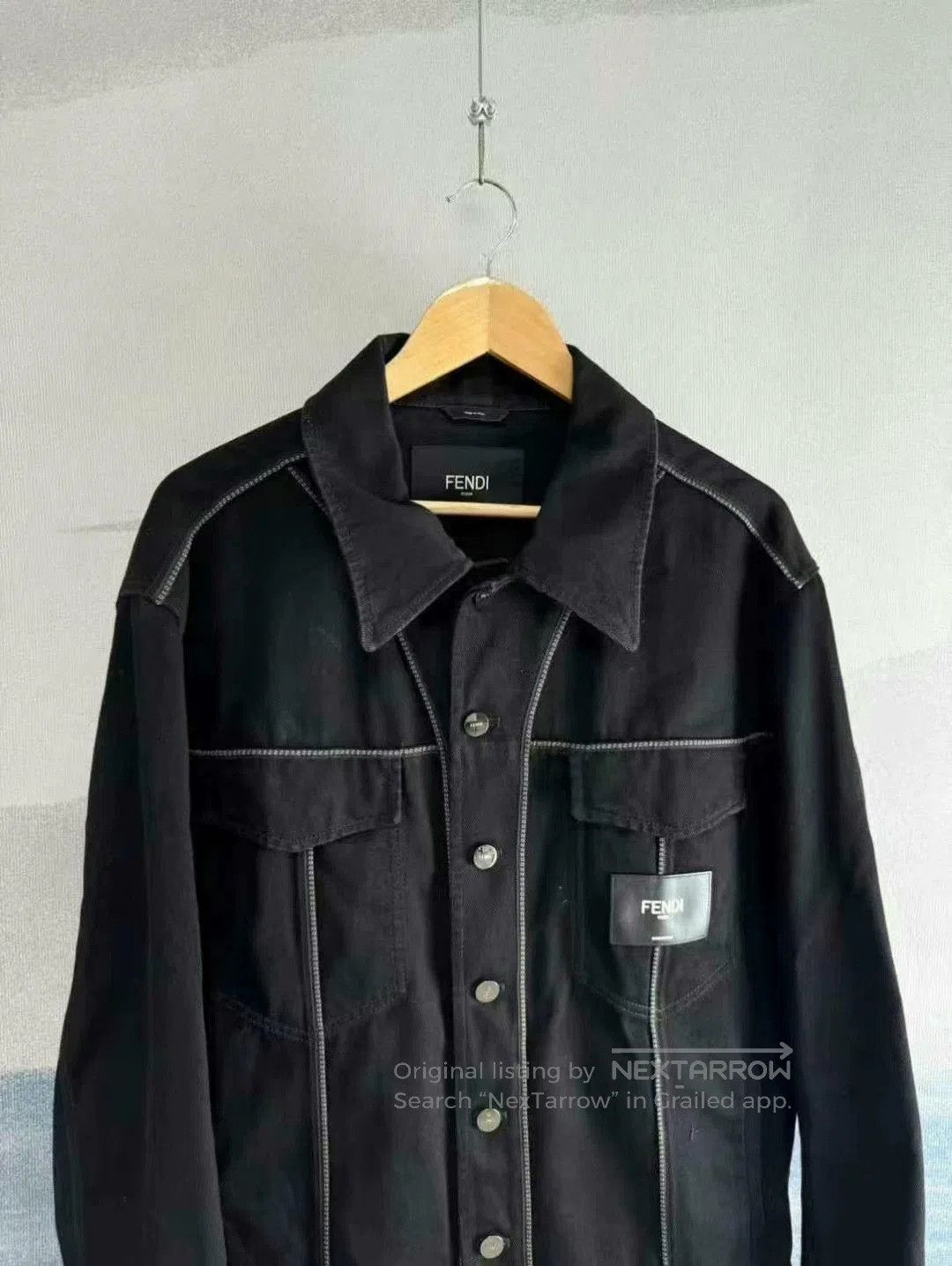 Fendi black denim jacket with logo patch. Size US L / EU 52-54 / 3 - 2 Thumbnail