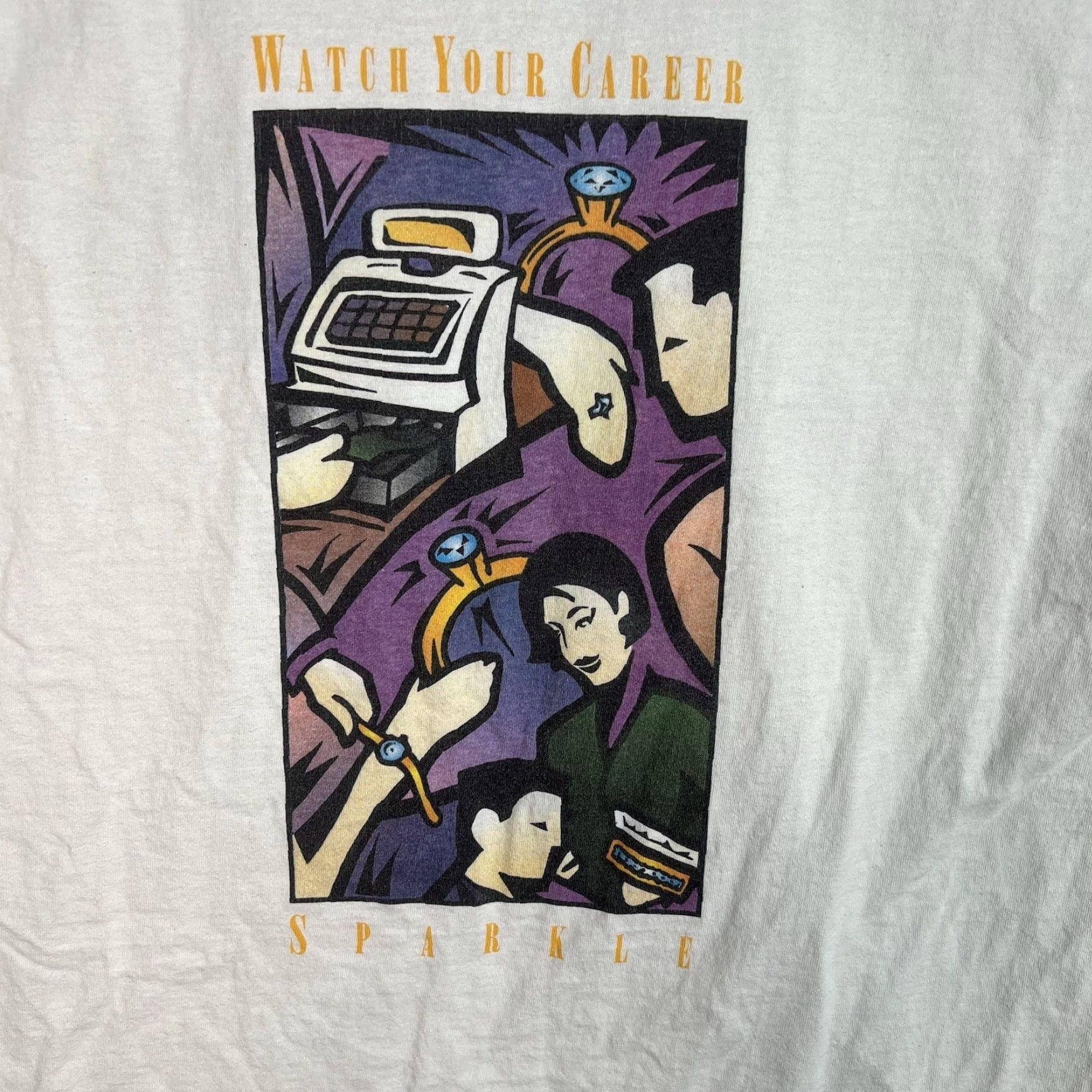 Jerzees VINTAGE 90s Jerzees Watch Your Career Sparkle Shirt Adult XL White Mens Graphics Tee USA Made Size US XL / EU 56 / 4 - 7 Thumbnail