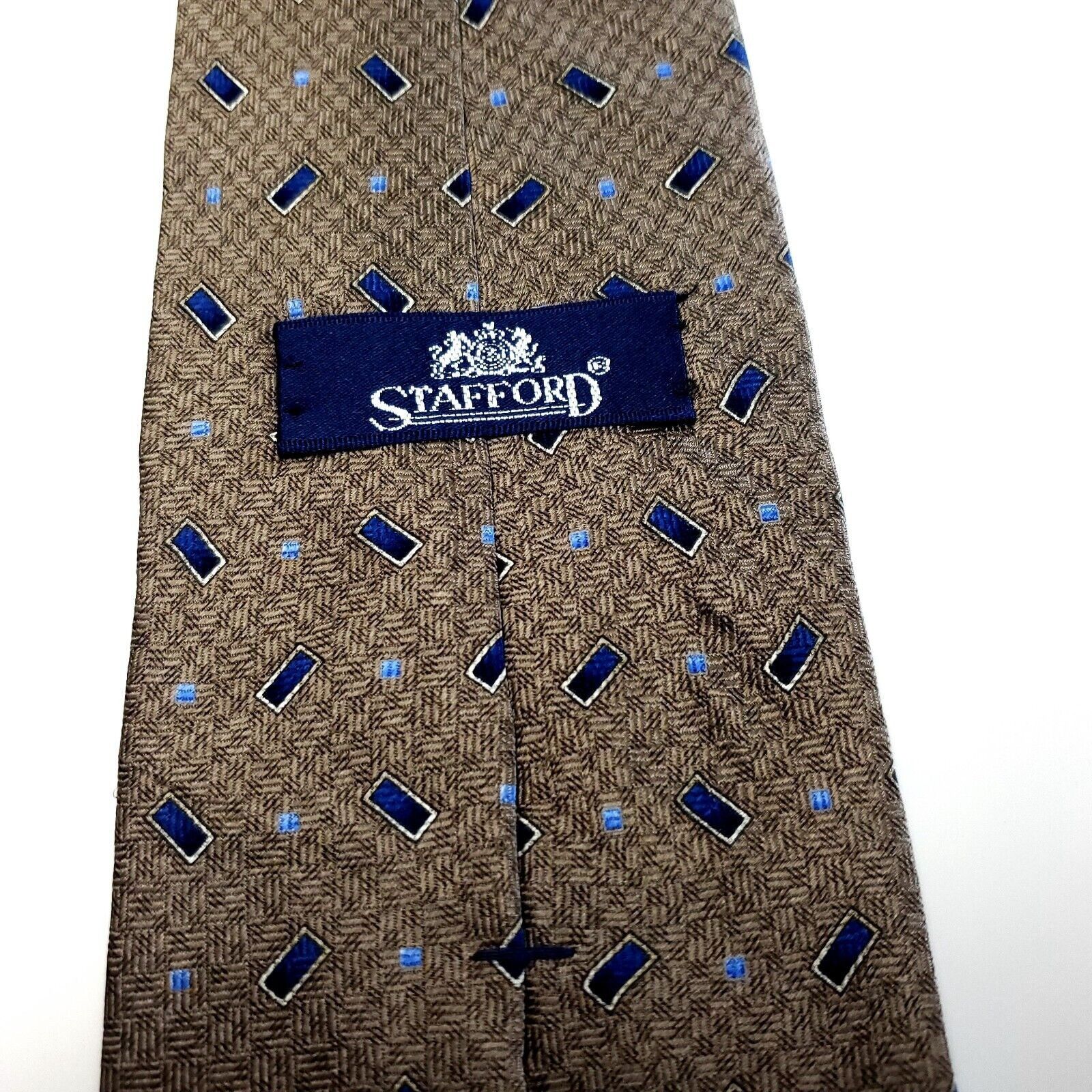 Stafford Stafford Essentials Brown Silk Tie Woven Geometric Size ONE SIZE - 4 Thumbnail
