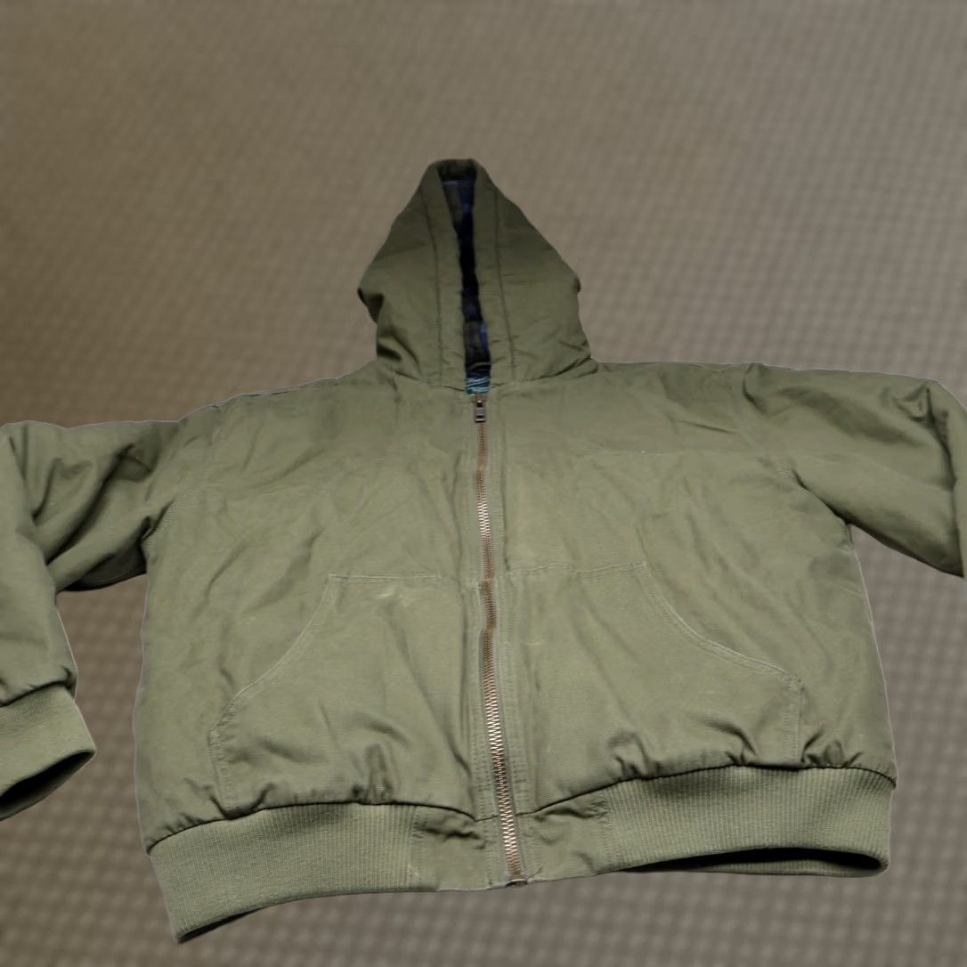Vintage Woolrich Jacket Mens L Green Canvas Hooded Quilt Lined Rugged Full Zip Work Bomber Coat Size US L / EU 52-54 / 3 - 1 Thumbnail