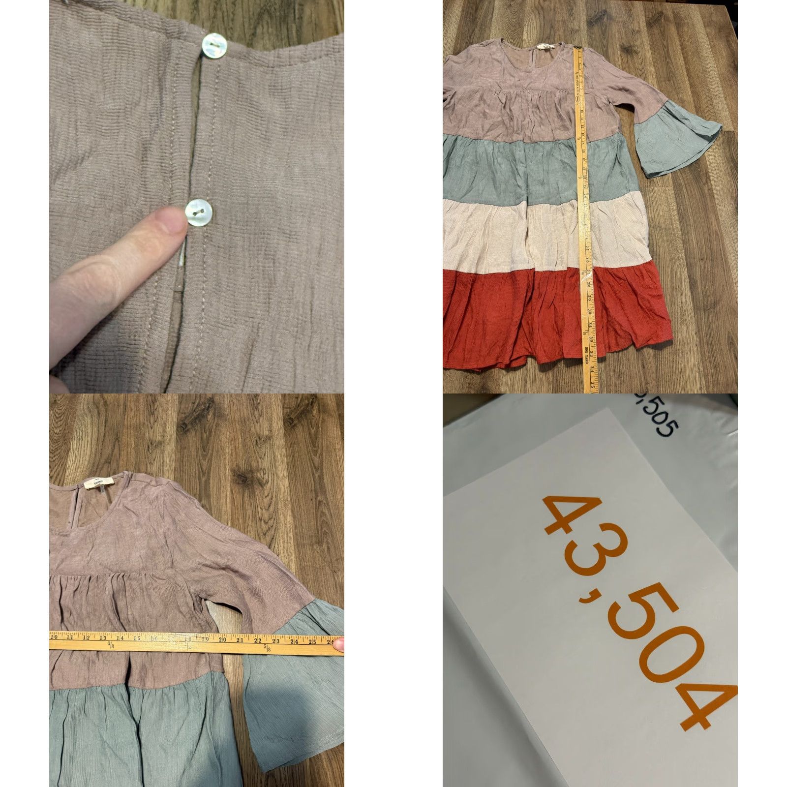 Bell Entro Dress Women's Size Small Gray Orange Bell Sleeve Crew Neck Color Block Dress Size S / US 4 / IT 40 - 8 Thumbnail
