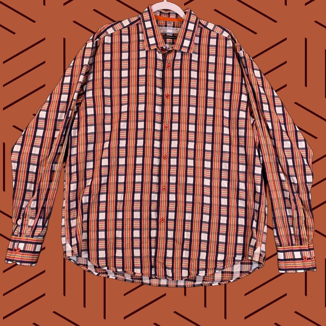Luchiano Visconti VINTAGE Luciano Barbera Shirt Mens XL Orange Plaid Flannel Button-Down Collared Long Sleeve Casual All Seasons Size US XL / EU 56 / 4 - 1 Thumbnail