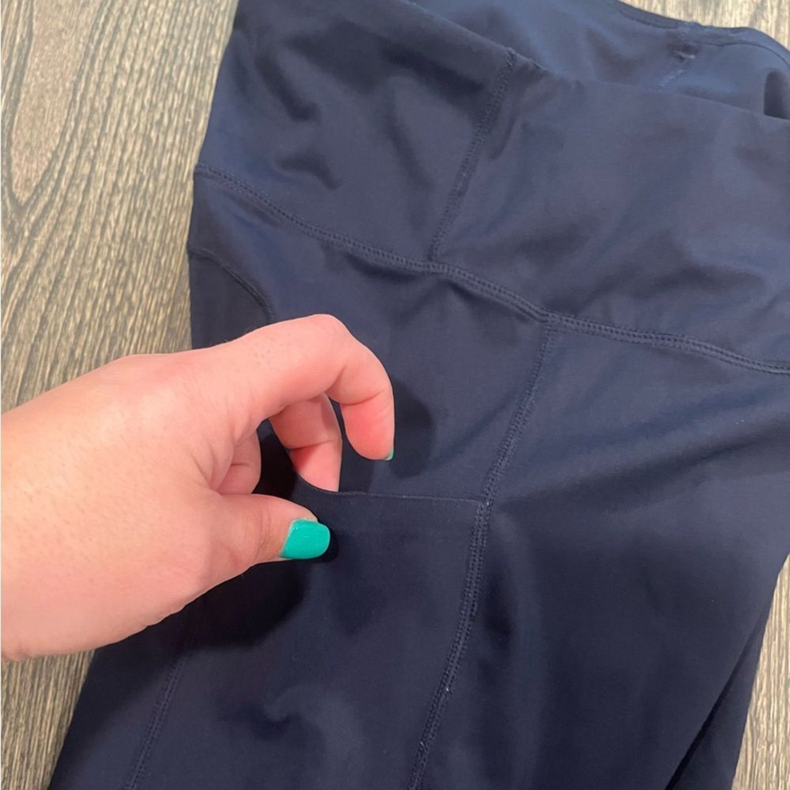 Vintage Ouges High Rise Leggings Elastic Waistband Pockets Stretch L Size 31" - 3 Thumbnail
