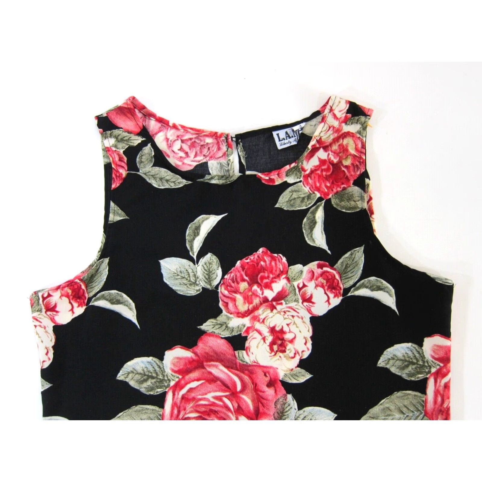 Vintage Liberty Apparel L.A.N.Y. Rayon Black Pink Rose Floral Shift Tank Dress Medium Size M / US 6-8 / IT 42-44 - 3 Thumbnail
