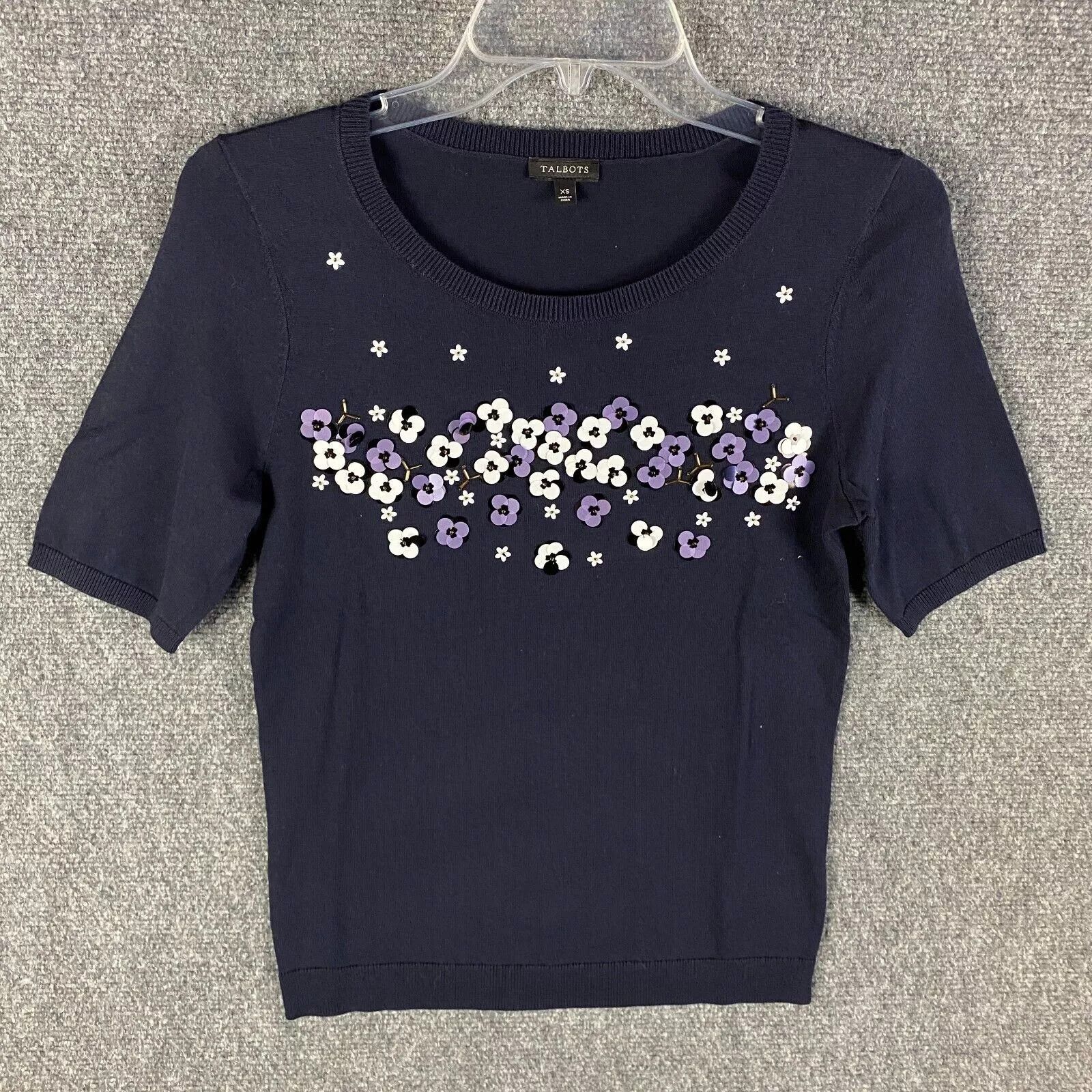 Talbots Talbots Top Women's XS Short Sleeve Navy Blue Cotton Blend Size XS / US 0-2 / IT 36-38 - 1 Thumbnail