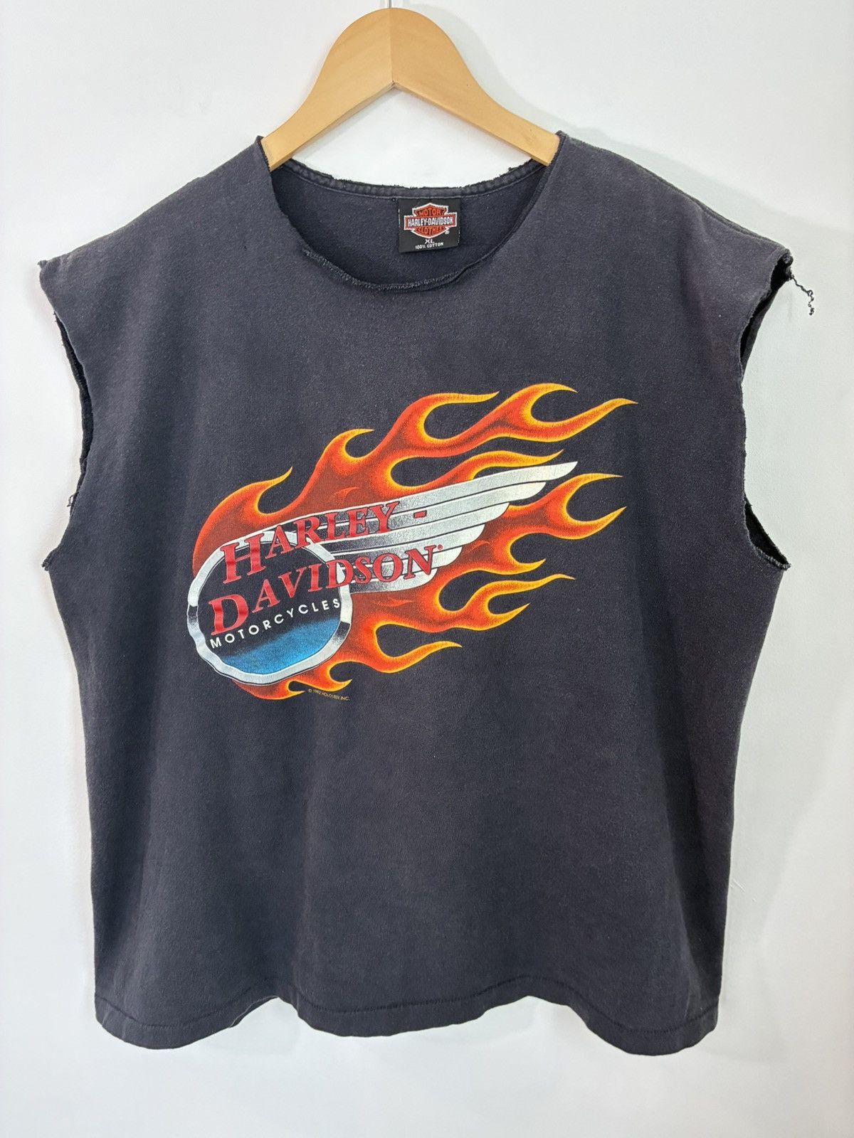 Vintage Single Stitch Flame Graphic Thrashed 90s Cut Off