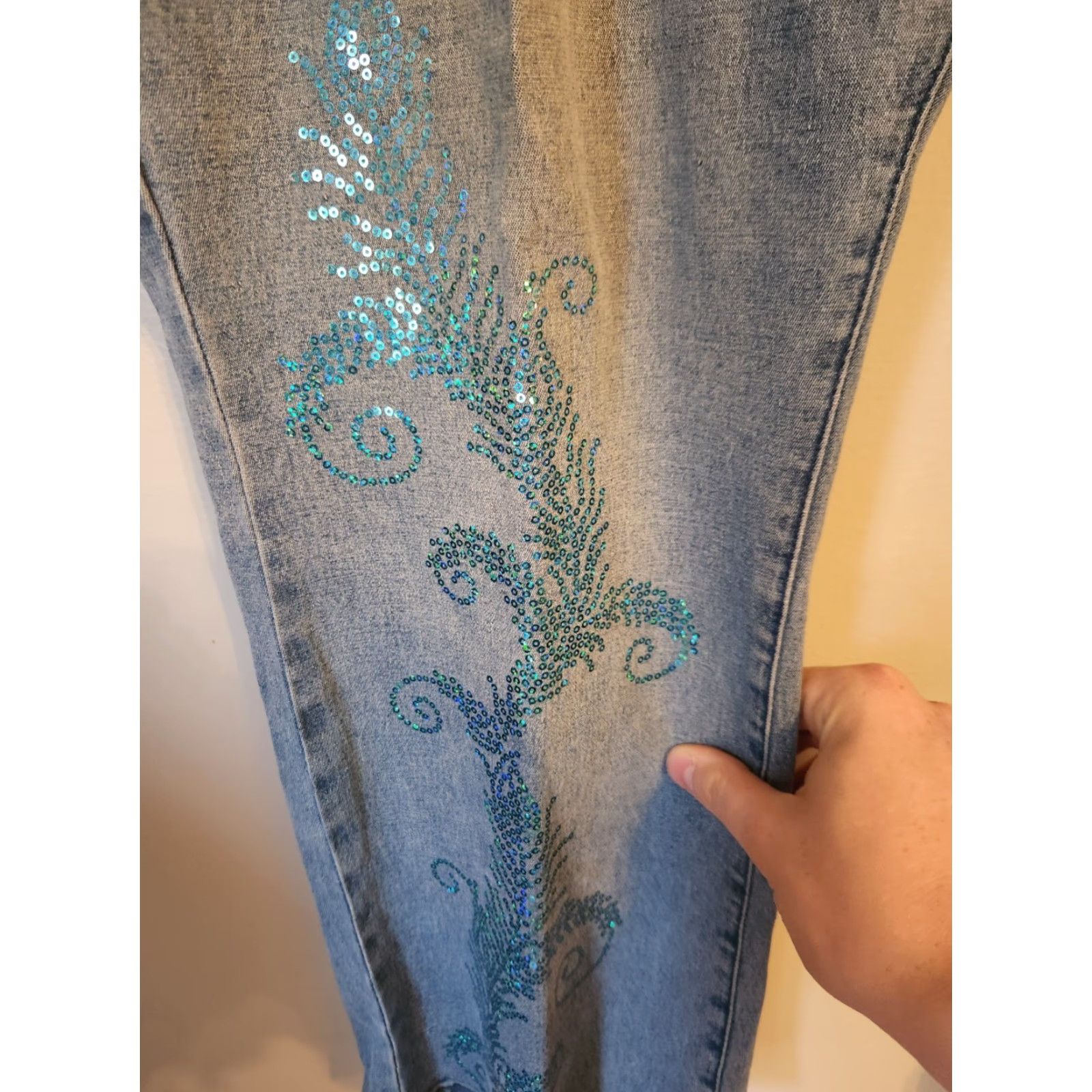 Vintage VINTAGE DG2 Diane Gilman Blue Embellished Shiny Bootcut Jeans 22W Petite Women Jeans Boots Size 40" / US 18 - 5 Thumbnail