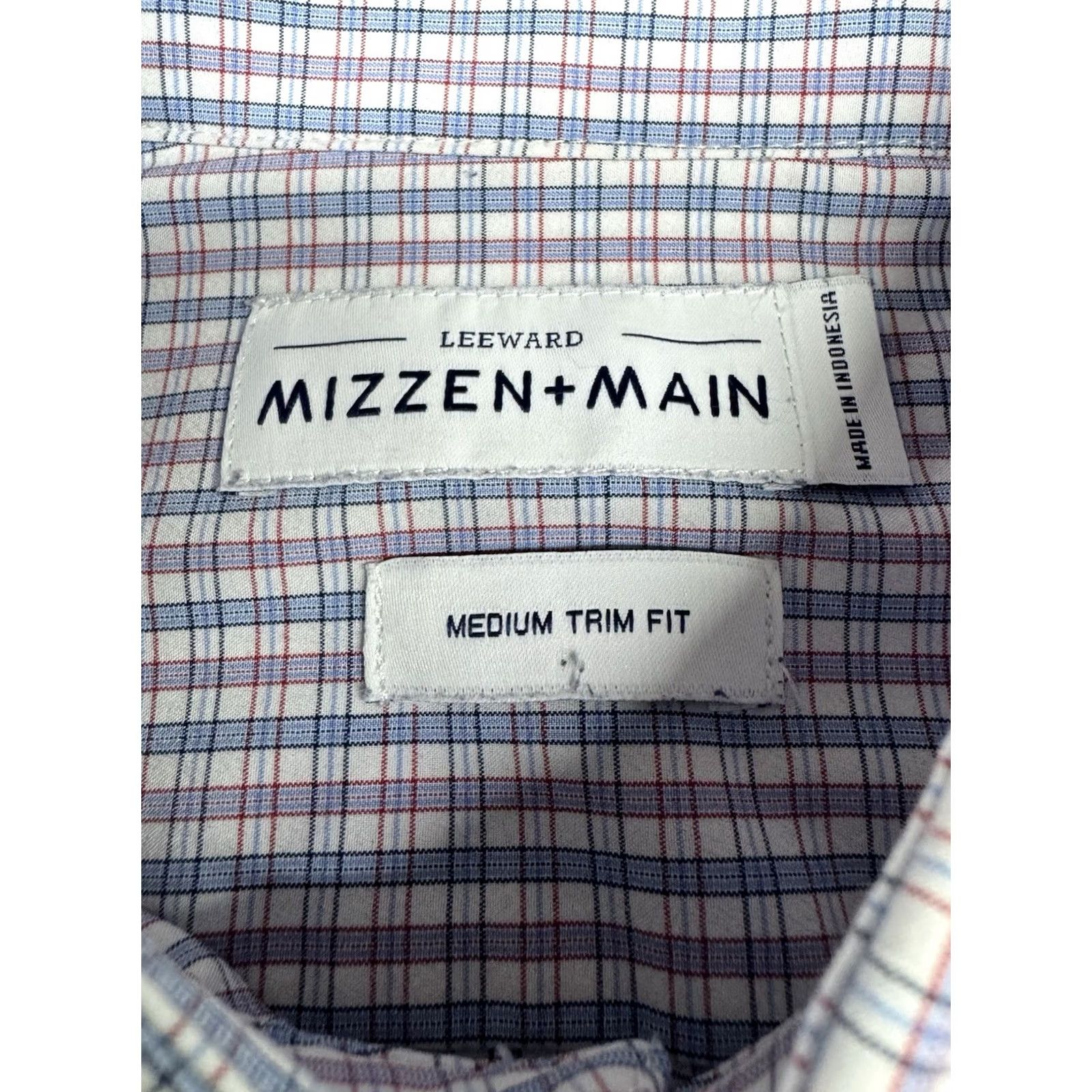 Mizzen+Main Mizzen+Main Leeward Shirt Mens M Blue Pink Plaid Slim Fit Button-Up Long Sleeve Collared Breathing Stretch Workwear Business Size 40R - 2 Thumbnail