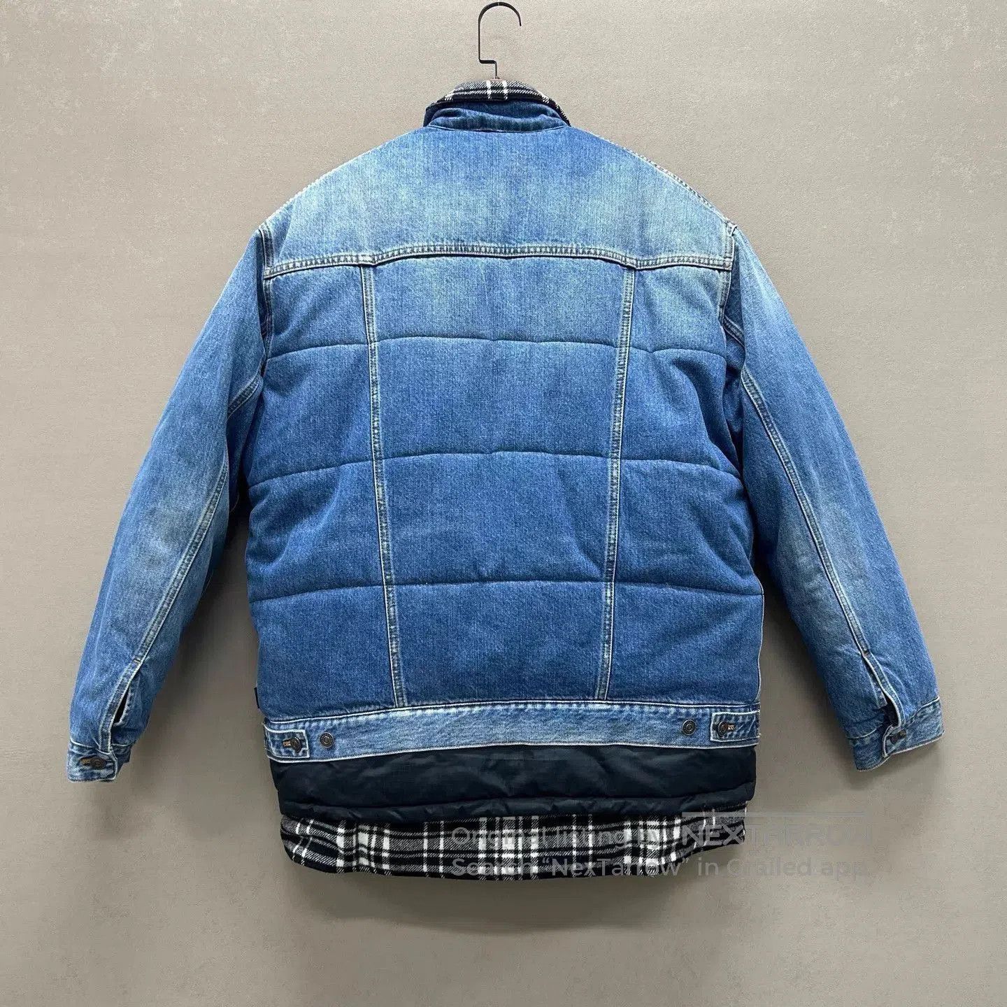 Balenciaga Blue Quilted Denim Jacket with Plaid Trim. Size US S / EU 44-46 / 1 - 2 Thumbnail