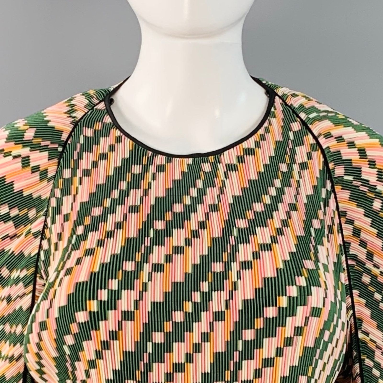 Tory Burch TORY BURCH Pink Yellow Polyester Geometric Pleated Blouse Size XS / US 0-2 / IT 36-38 - 2 Thumbnail