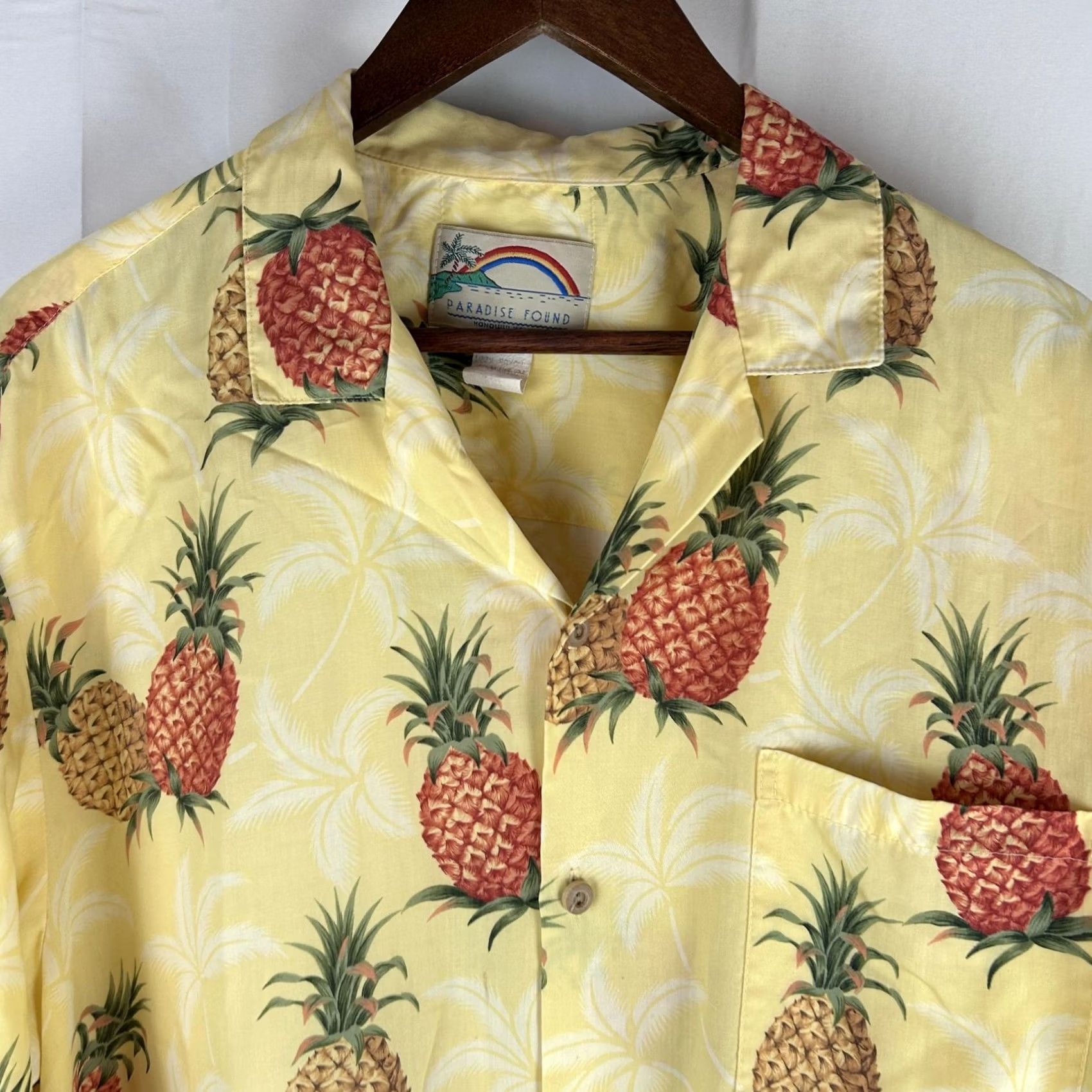 Paradise Found Paradise Found Shirt Mens Large Yellow Hawaiian Aloha Pineapple Rayon Made USA Size US L / EU 52-54 / 3 - 2 Thumbnail