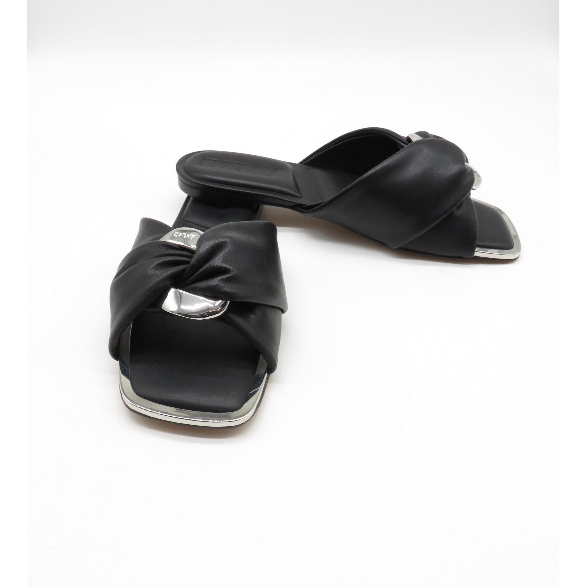 DKNY Dkny Doretta Black Faux Leather Flat Peep Toe Slide Sandals Size US 6 / IT 36 - 4 Thumbnail