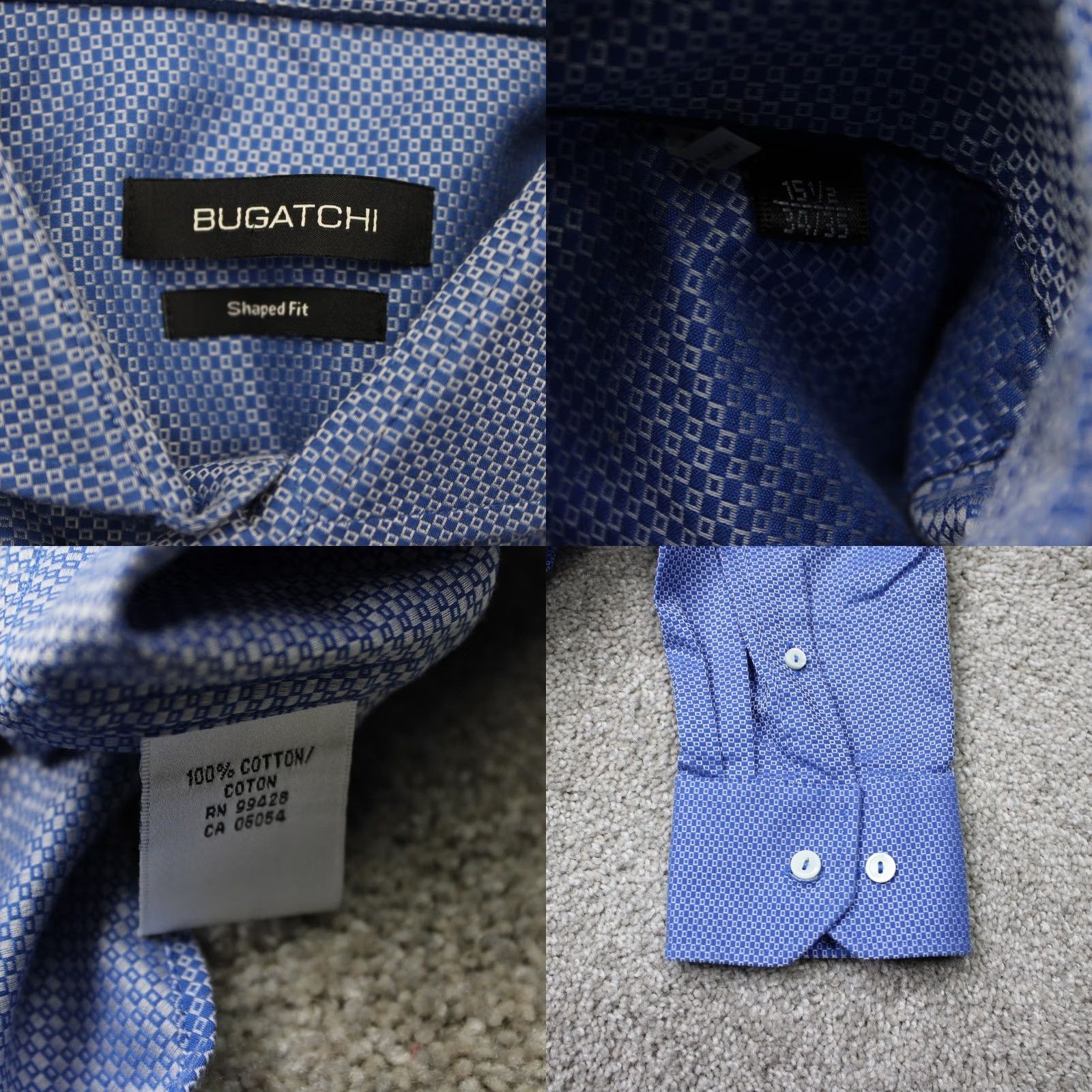 BUGATCHI Bugatchi Uomo Shirt Mens 15 1/2, 34/35 Blue Geometric Shaped Fit Cotton Long Sleeve Shirt Mens Size US L / EU 52-54 / 3 - 8 Thumbnail