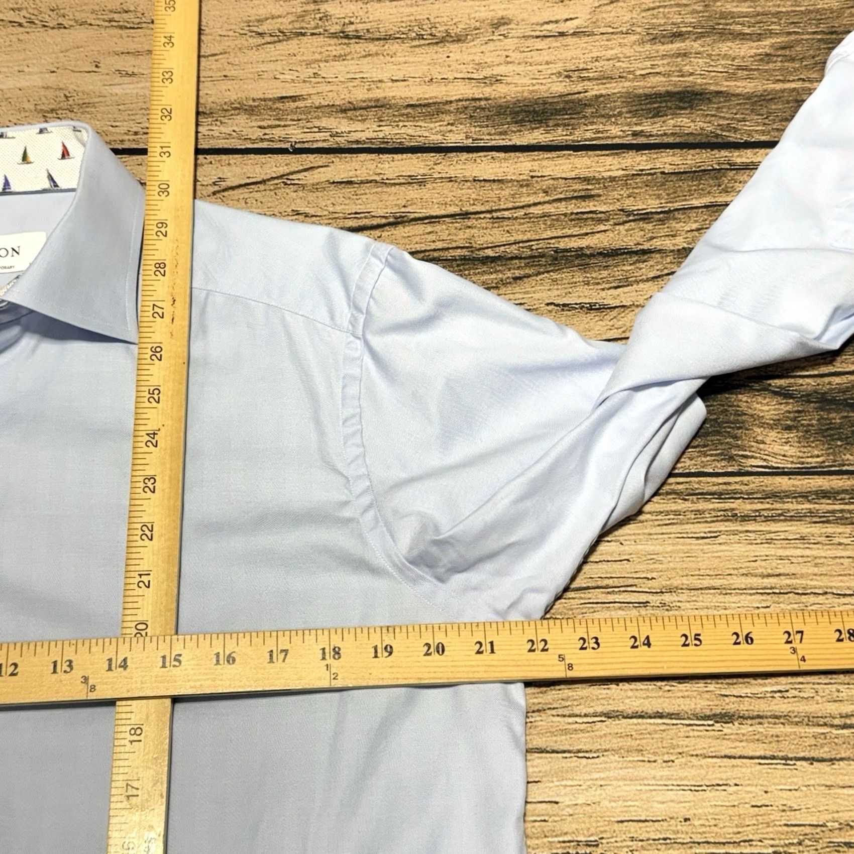 Eton Etón Dress Shirt Mens 40 Blue Contemorary Barrel Cuff Sailboat Print Long Sleeve Regular Colorful Voyage 15 3/4 40 Men Shirts Size 40R - 6 Thumbnail