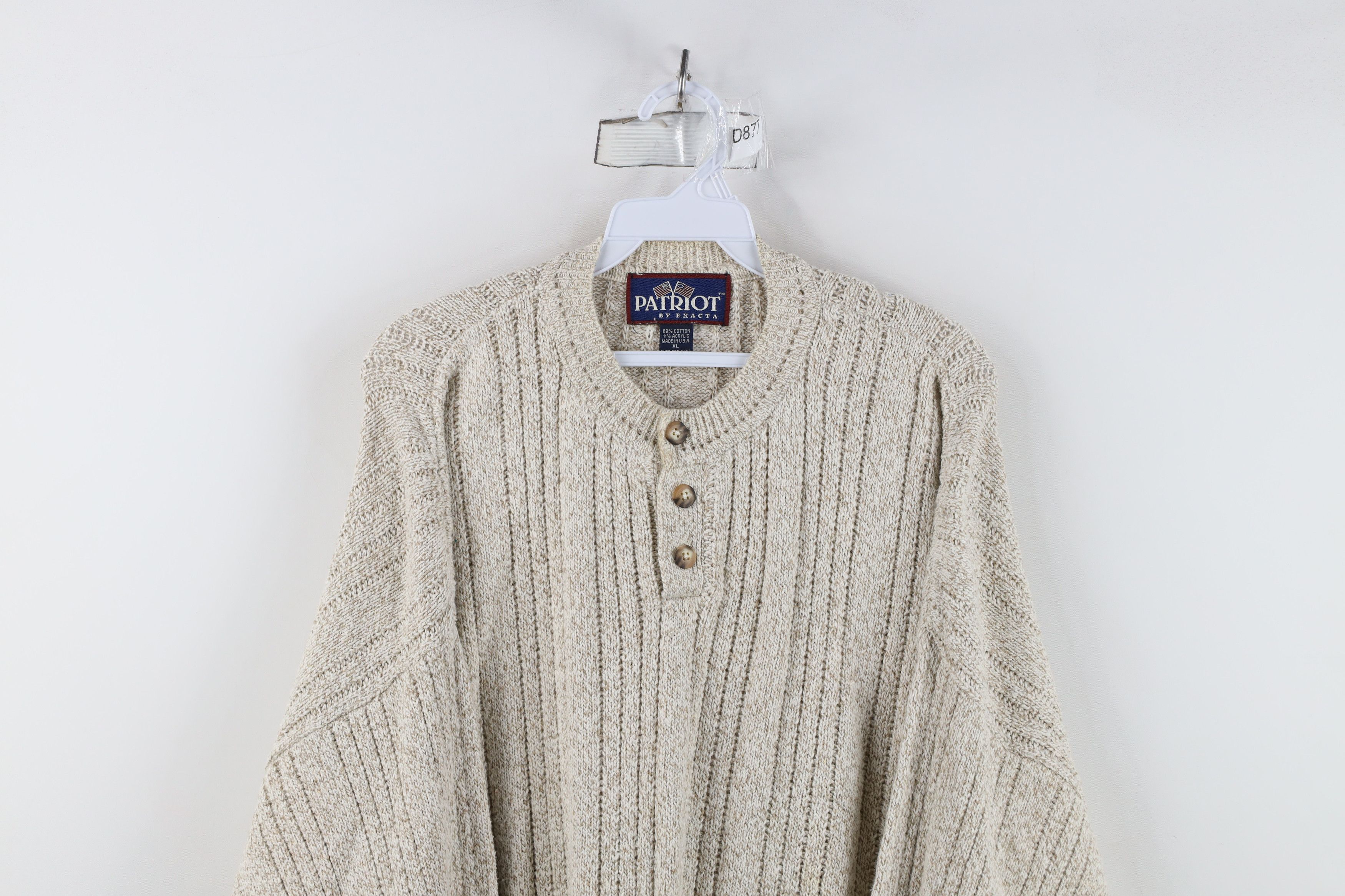Vintage Vintage 90s Streetwear Ribbed Knit Henley Sweater Beige USA Size US XL / EU 56 / 4 - 2 Thumbnail