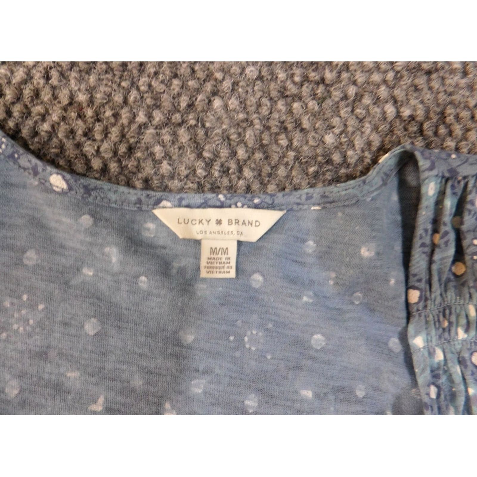 Lucky Brand Lucky Brand Blouse Shirt Womens M Blue Geometric Knit Cotton Polyester V-Neck Pullover Casual Short/Long Sleeve Size M / US 6-8 / IT 42-44 - 6 Thumbnail