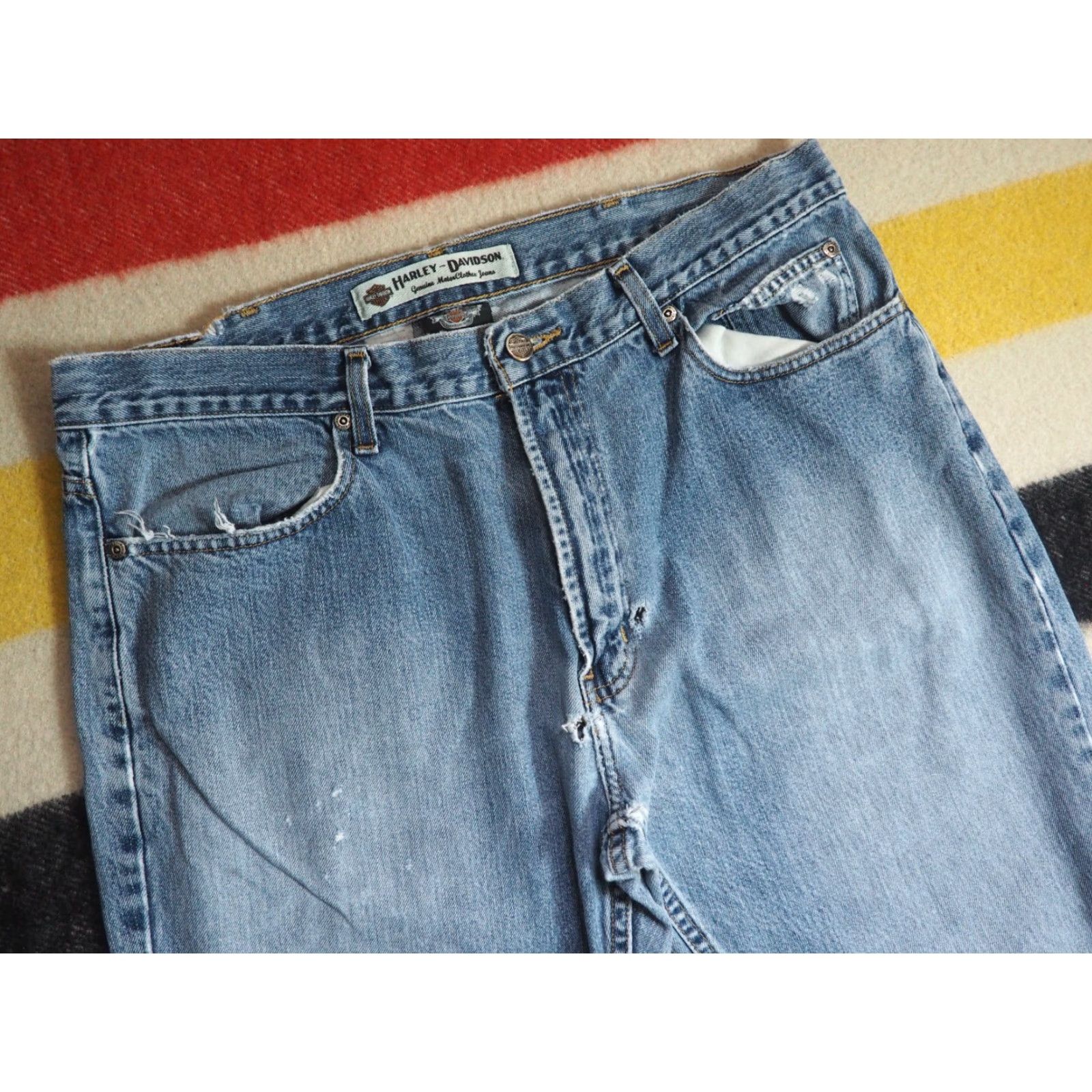Harley Davidson VINTAGE Harley Davidson Jeans - Denim, 2000s, Grunge Distressed Blue 36x30 Adult Mens Regular Subculture Casual Clothing Size US 36 / EU 52 - 4 Thumbnail