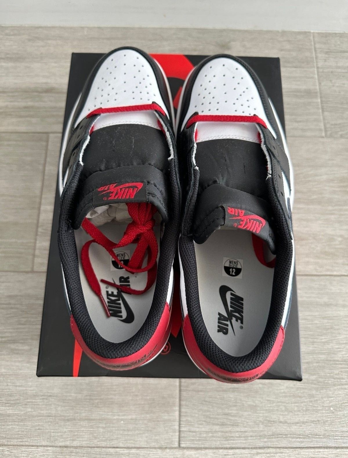 Jordan Brand Jordan 1 Retro Low OG Black Toe White Black Varsity Red 12 Size US 12 / EU 45 - 6 Thumbnail