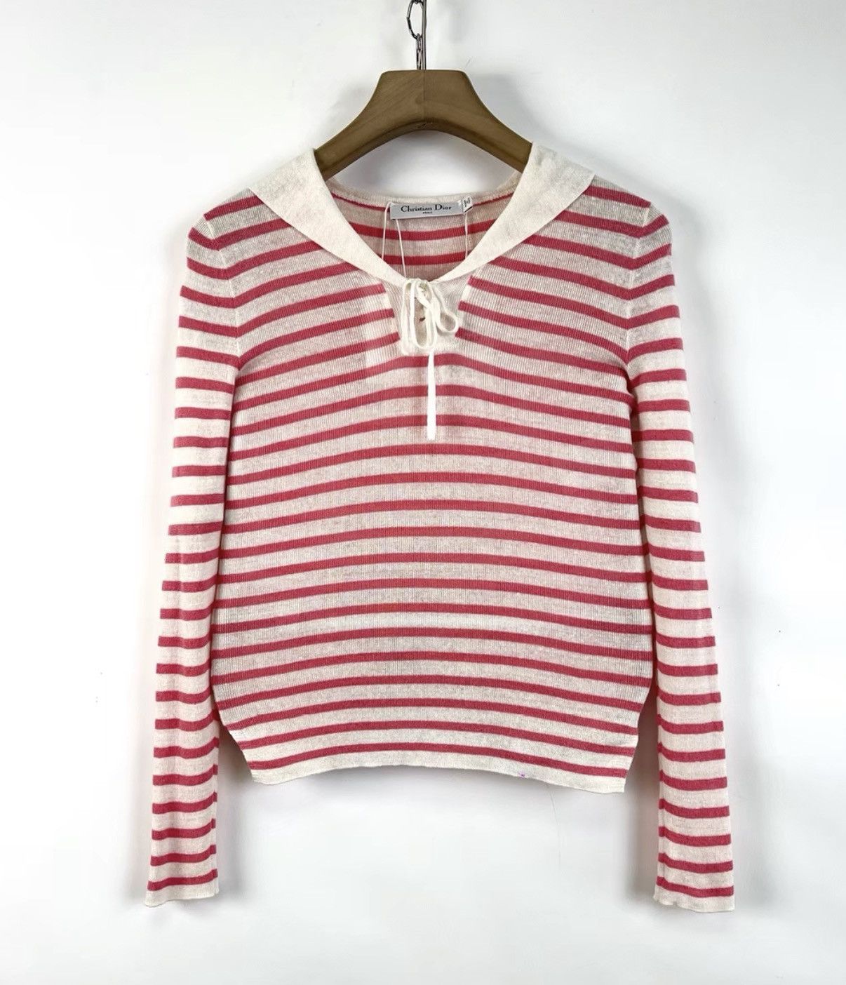 Dior Dior block tie logo sailor striped slim knit top K12 Size XXS / US 00 / IT 34 - 1 Thumbnail
