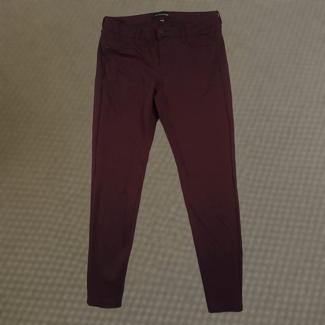 Vintage Liverpool Jeans Womens Skinny Pants Denim 10 Aubergine Burgundy Zip Five-Pocket Slim Rise Mid 29in Inseam Dark Dye Size 32" / US 10 / IT 46 - 1 Thumbnail