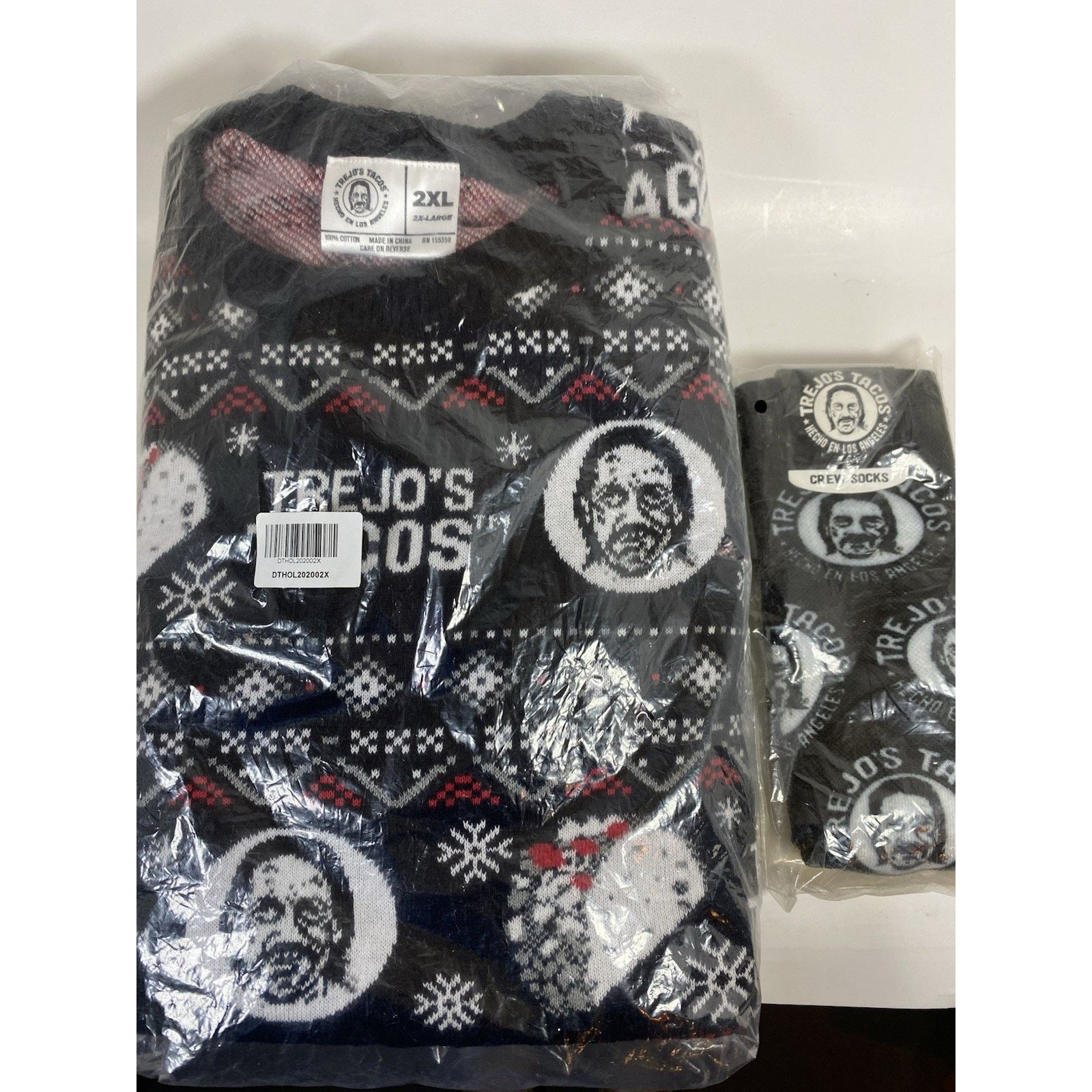Other Trejo’s Tacos Ugly Christmas Sweater 2XL w/ Matching Socks Size US XXL / EU 58 / 5 - 14 Thumbnail