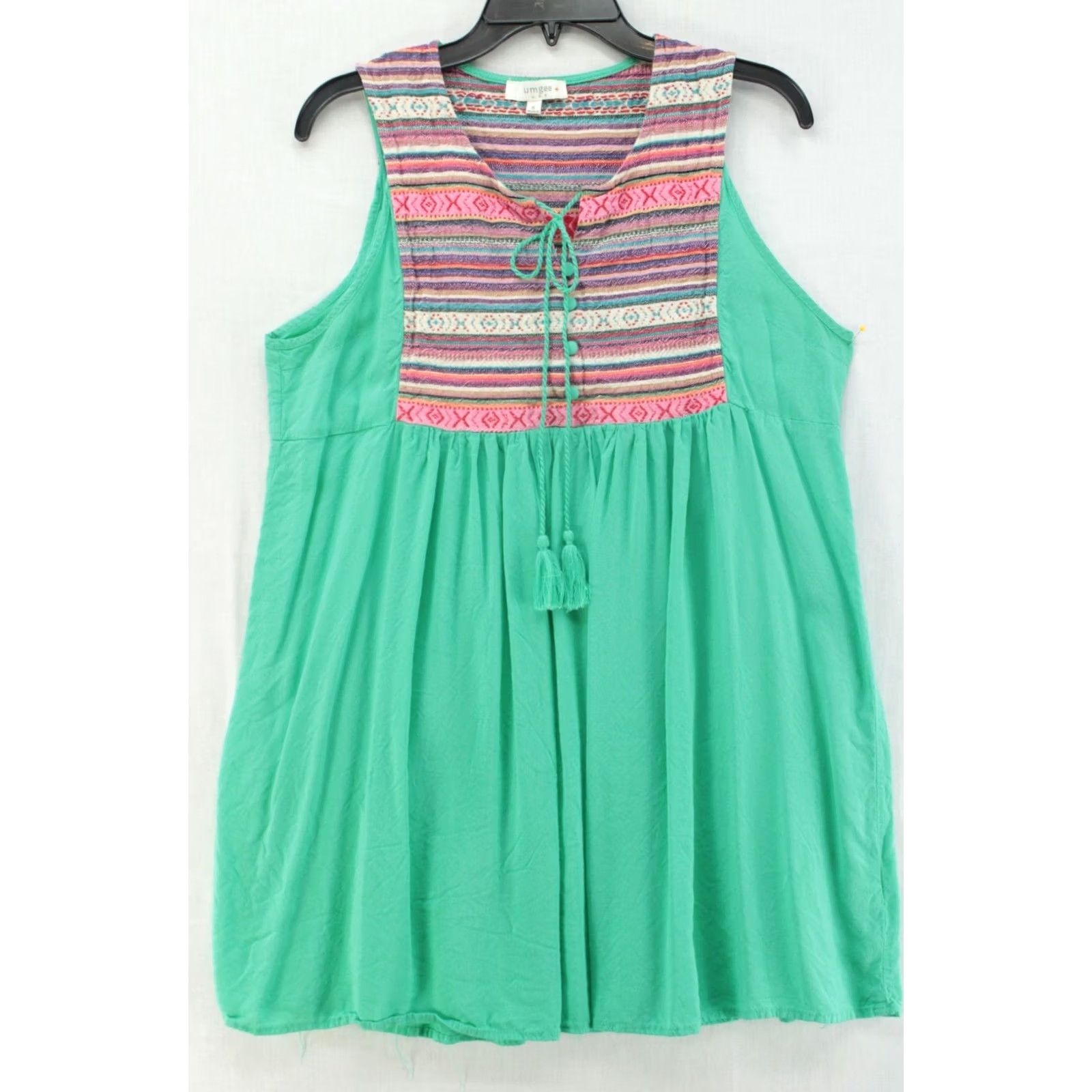 Vintage UMGEE Tunic Tank Top Womens XL Green Sleeveless Boho tribal print Tassel Peasant Cotton Polyester Shirt Tank Size XL / US 12-14 / IT 48-50 - 2 Thumbnail