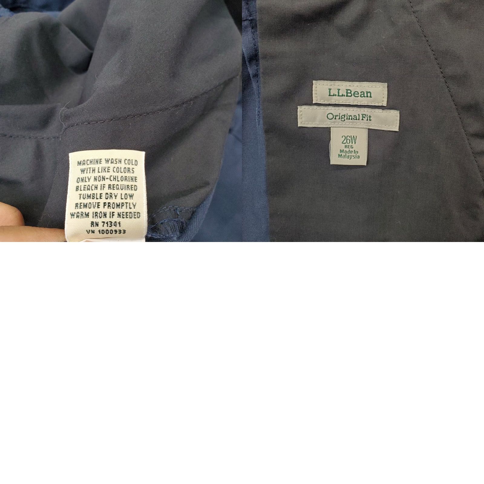 Vintage L.L. Bean Womens Size 26W Trouser Pants Blue 100% Cotton Elastic Waist Original Fit Pockets Flat Front Casual Outdoor All Seasons Size 26" / US 2 / IT 38 - 8 Thumbnail