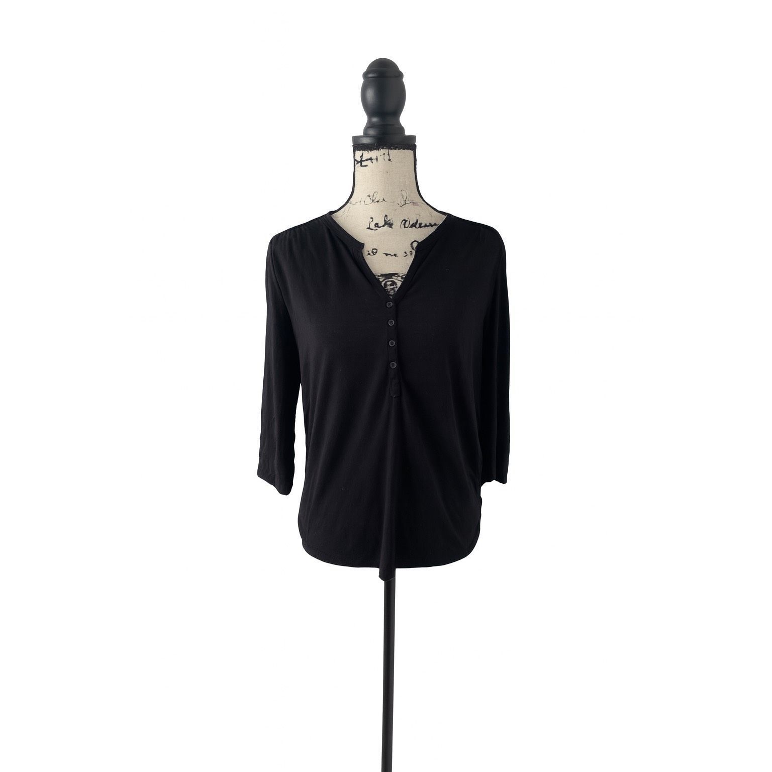 H&M H&M Women’s XS Black V-Neck Long Sleeve Top | Partial Button Size XS / US 0-2 / IT 36-38 - 1 Thumbnail