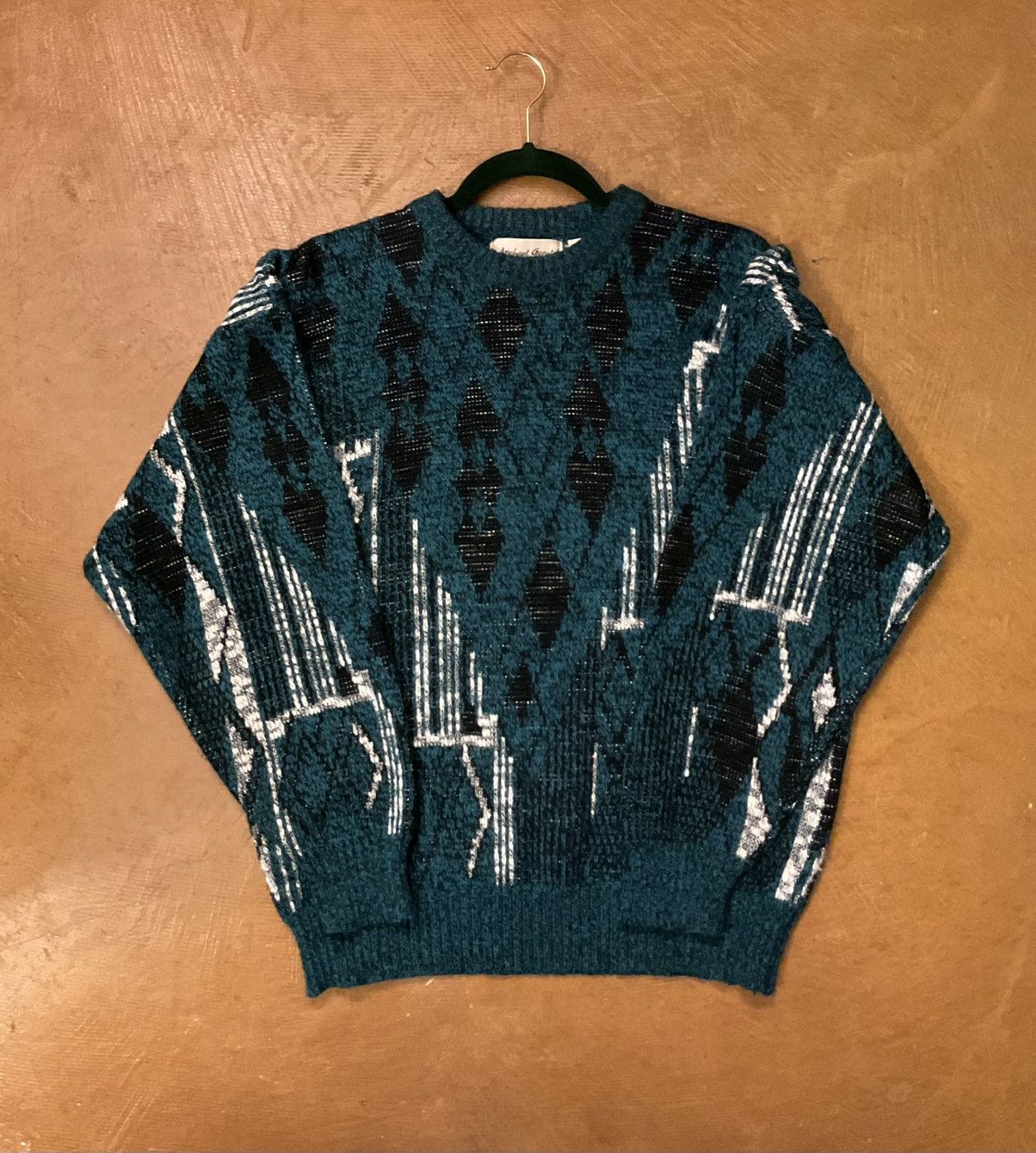 Other Geometric Teal and Black Crewneck Sweater Size US XL / EU 56 / 4 - 1 Thumbnail