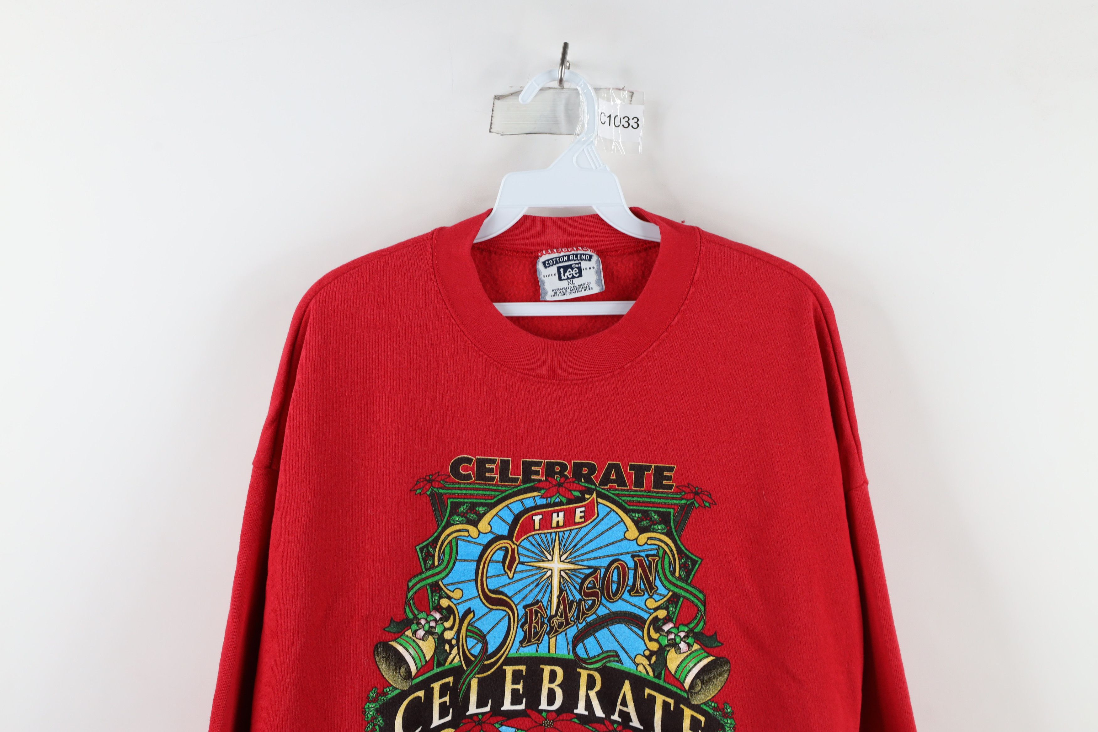 Vintage Vintage 90s Celebrate The Season Jesus Sweatshirt Red Size US XL / EU 56 / 4 - 2 Thumbnail