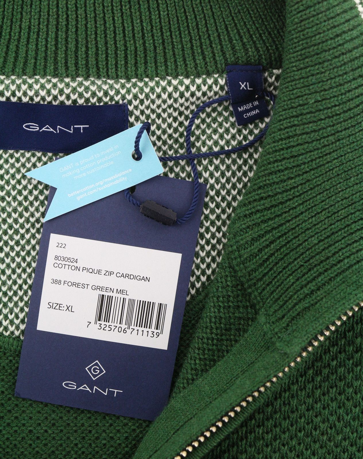 Gant COTTON PIQUE ZIP CARDIGAN XL Forest Green Melange 88122 Size US XL / EU 56 / 4 - 6 Thumbnail