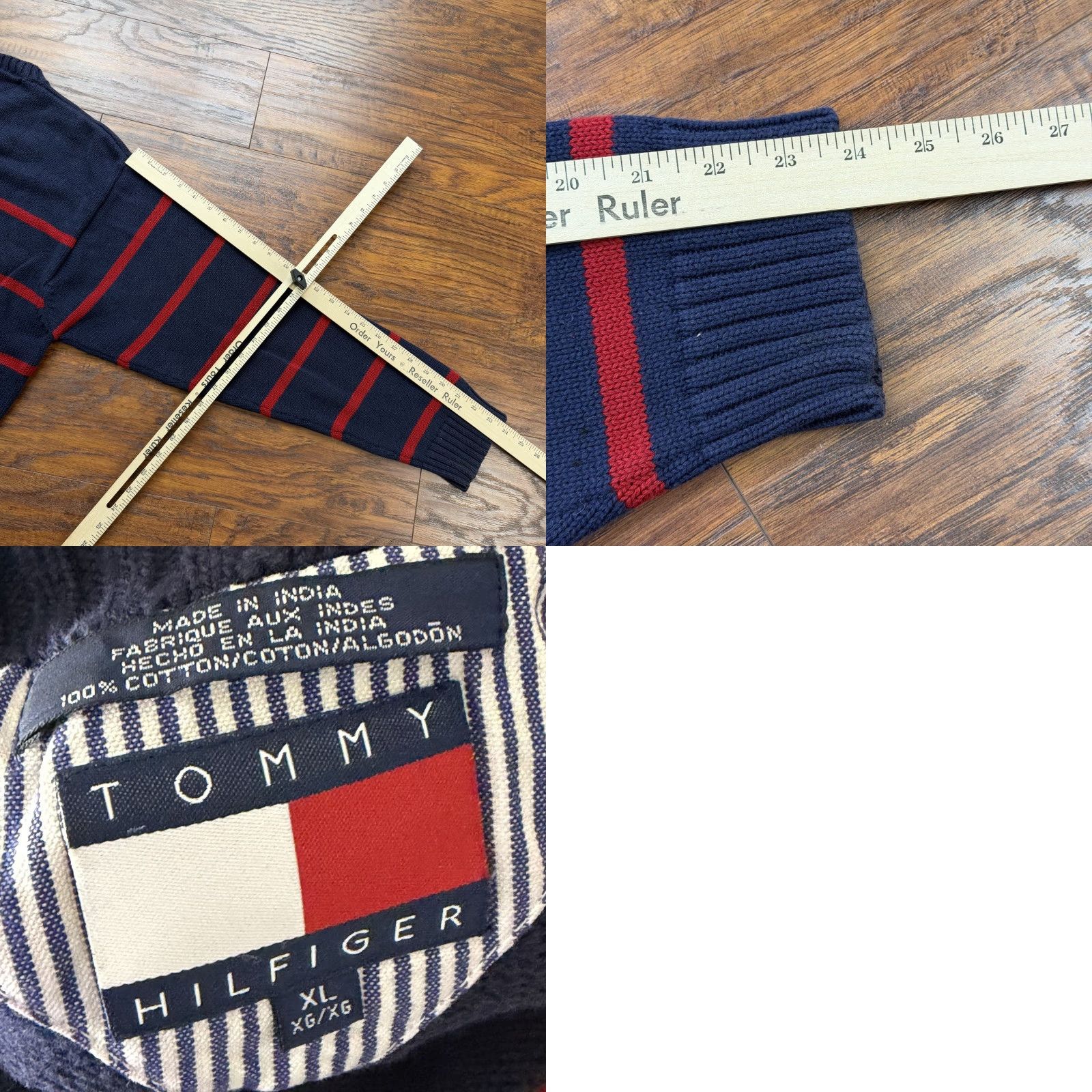 Tommy Hilfiger VINTAGE Tommy Hilfiger Sweater Mens XL Blue Red Striped Knit Pullover V-Neck Logo Pullover Knit Size US XL / EU 56 / 4 - 8 Thumbnail