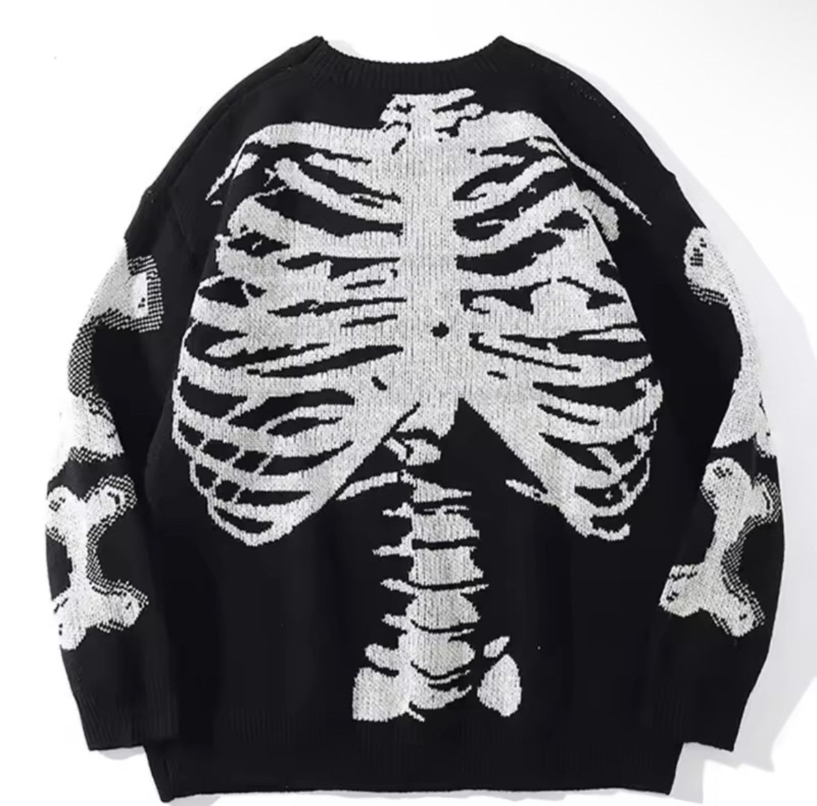 Japanese Brand Street Retro Bone Skeleton Sweater Jacquard Knit Sweatshirt Size US M / EU 48-50 / 2 - 1 Thumbnail