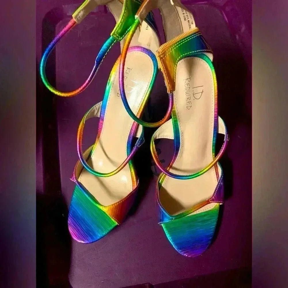 Designer Vibrant Rainbow Strappy Heels Size US 8 / IT 38 - 4 Thumbnail
