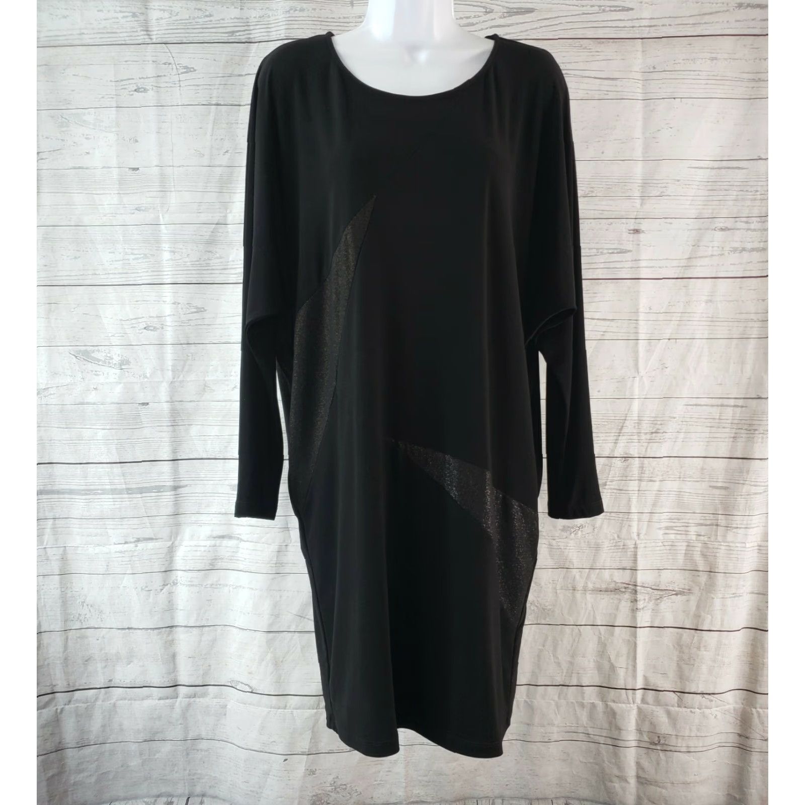 Joseph Ribkoff Joseph Ribkoff Dress Womens Long Sleeve Size 8 Black Metallic Panels Shift Polyester Blend 35" 23" 26.5" Pullover Round Neck Womens Size M / US 6-8 / IT 42-44 - 2 Thumbnail