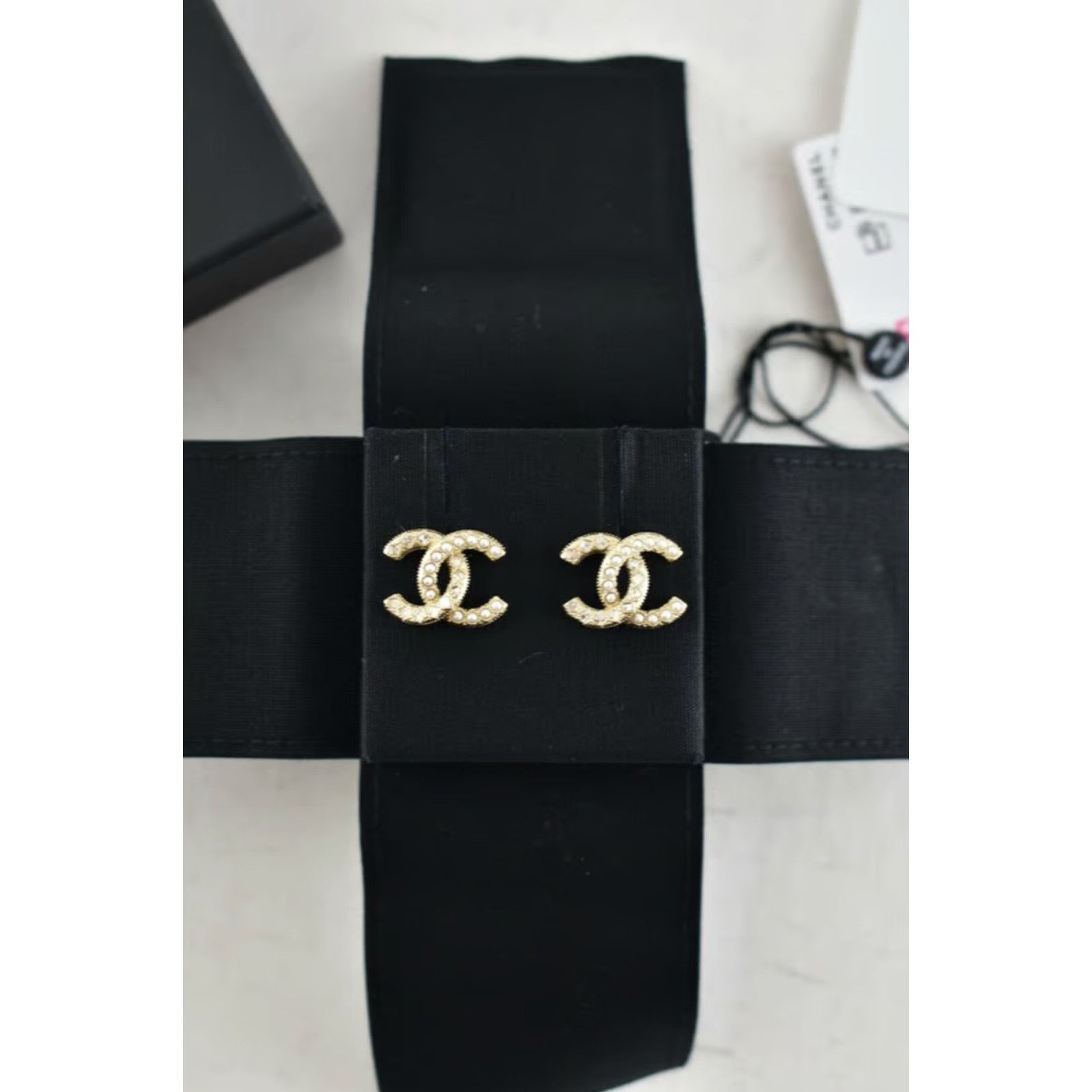 Chanel Chanel Gold Pearl Strass Crystal Statement Stud Earrings Size ONE SIZE - 6 Thumbnail