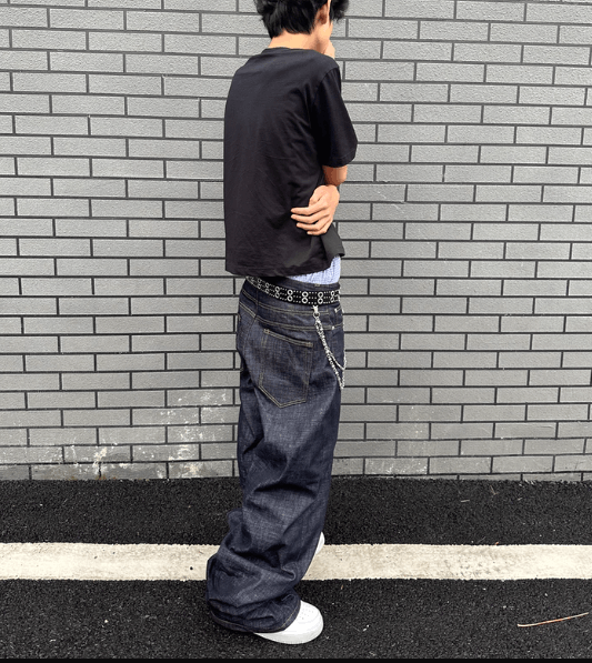 Jean Indigo Blue Button Fly Wide Leg Raw Selvedge Denim Jeans Size US 33 - 4 Thumbnail