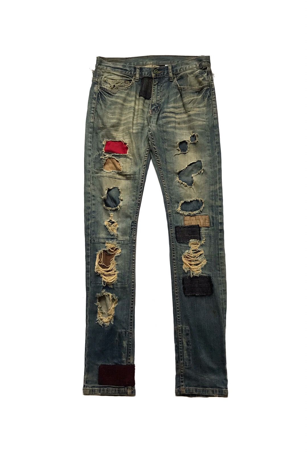 image of 20471120 x Beauty Beast Playme Jeans Patchwork Destroyed Jeans in Red, Men's (Size 31)