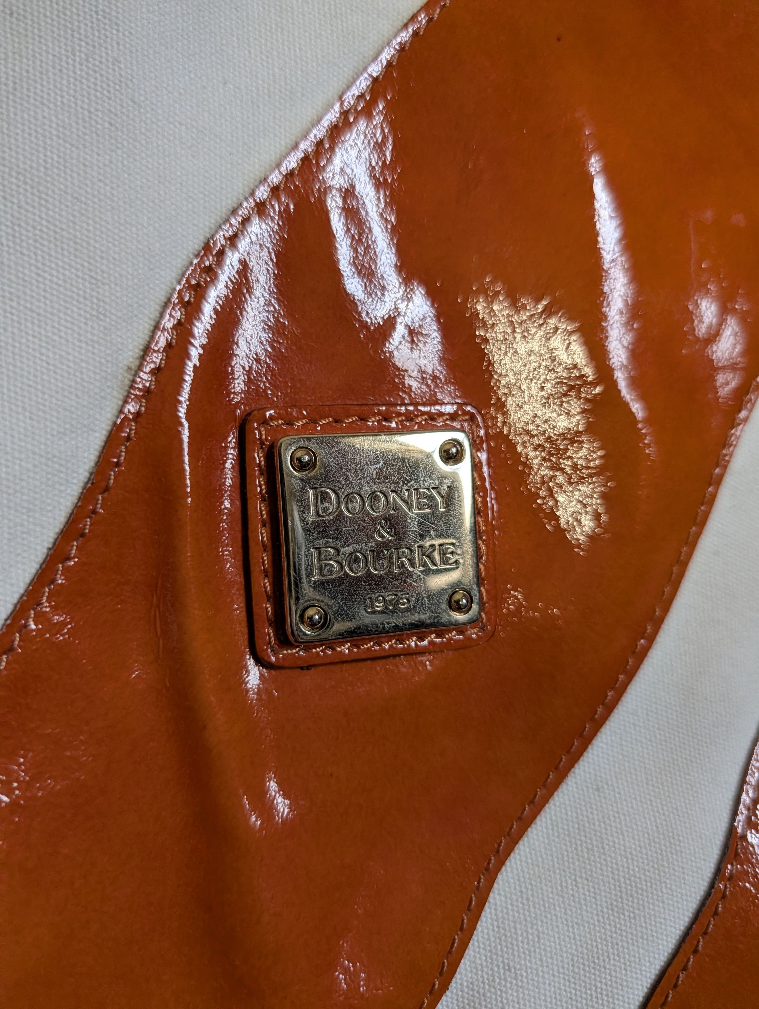 Dooney & Bourke Orange patent / white canvas striped handbag large Size ONE SIZE - 4 Thumbnail