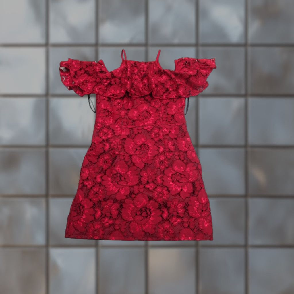 Black Halo Dress Womens 4 Red Floral Lace Cold Shoulder Ruffle Sheath Cocktail