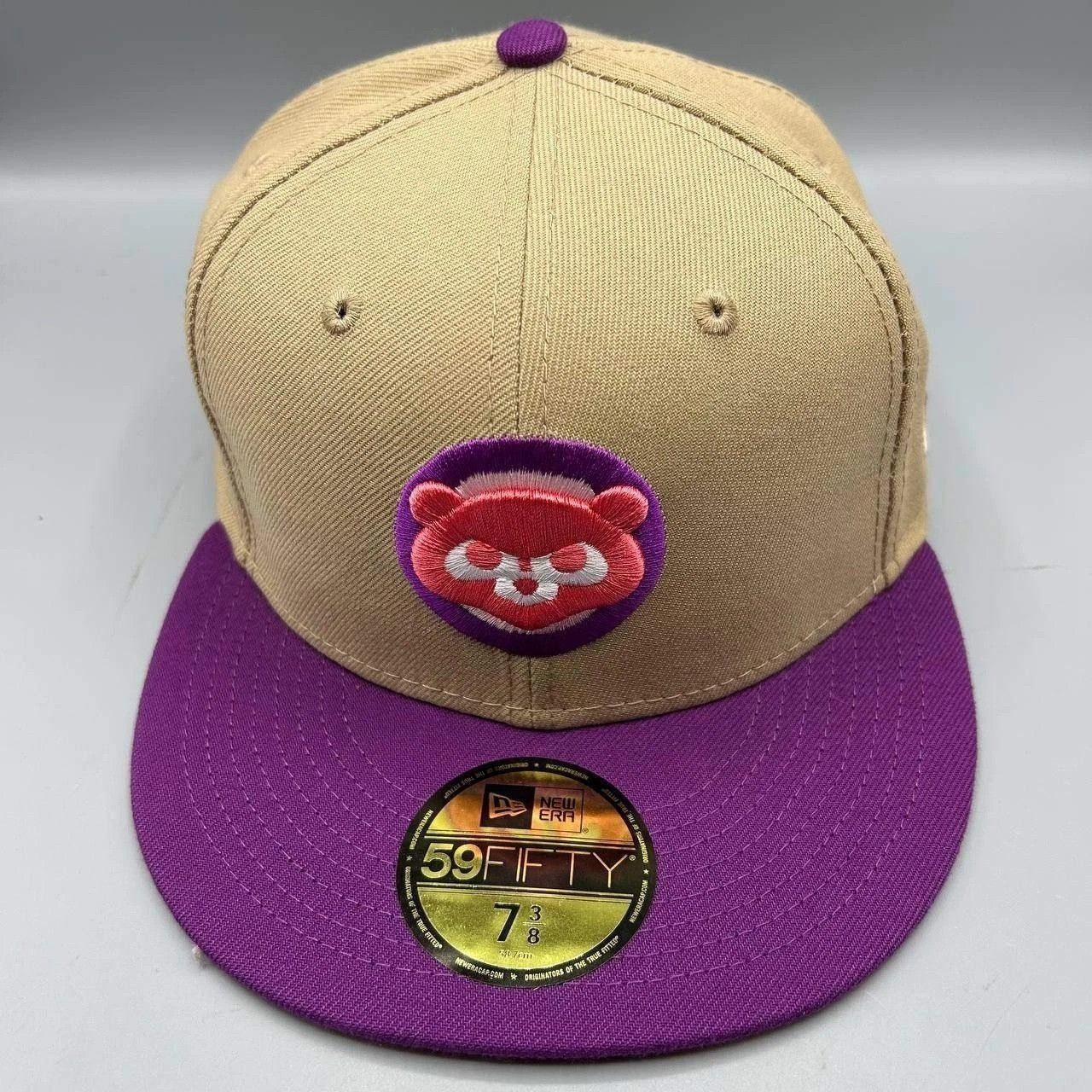 New Era Chicago Cubs Hat Men 7 3/8 Beige Purple MLB Fitted Cap New Size ONE SIZE - 1 Thumbnail