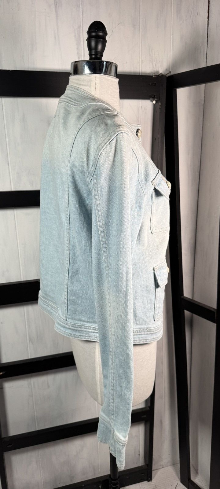 L'AGENCE L'Agence Yari Collarless Denim Open Double Button Jacket Size M / US 6-8 / IT 42-44 - 4 Thumbnail