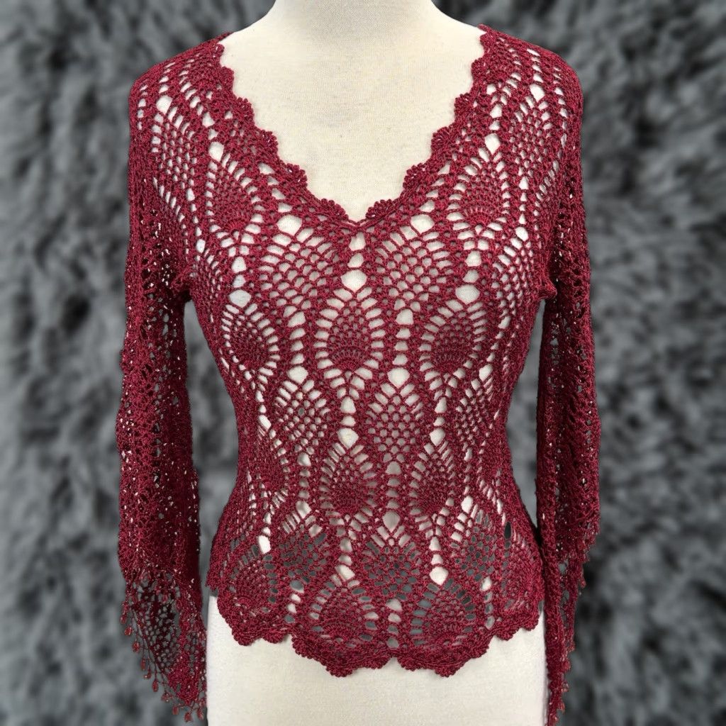 Vintage VINTAGE The Limited Handknit Sweater Women’s M Red Beaded Trim 1990s Whimsigoth Fairy Mens? Size M / US 6-8 / IT 42-44 - 1 Thumbnail