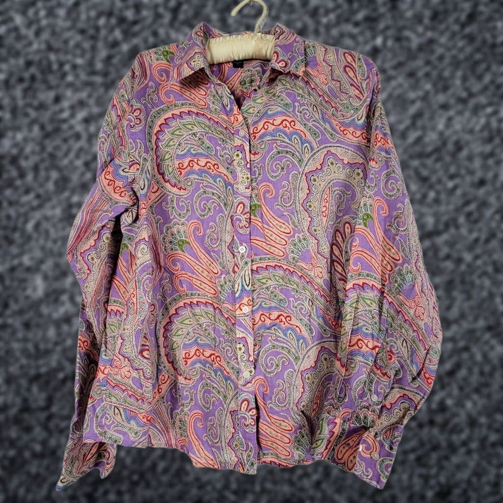 Ralph Lauren Lauren Ralph Lauren Women Paisley Linen Button-Up Blouse Shirt Large Multicolor Size L / US 10 / IT 46 - 1 Thumbnail