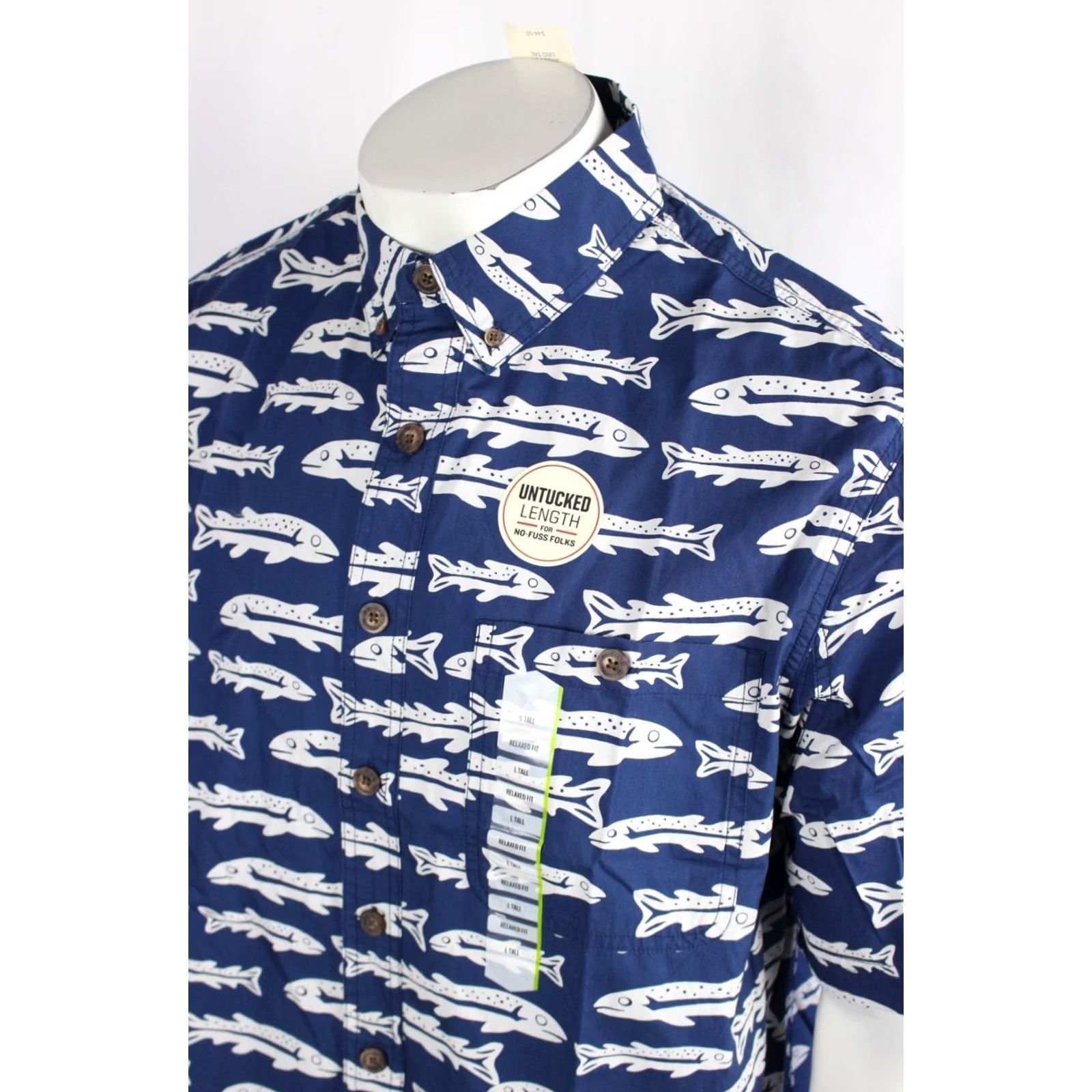 CO Duluth Trading Co Men's BBQ Relaxed Short Sleeve Button Shirt Large Tall Fish Blue Cotton 100% Button-Down Untucked Crewneck Casual Workwear 90s? Size US L / EU 52-54 / 3 - 4 Thumbnail